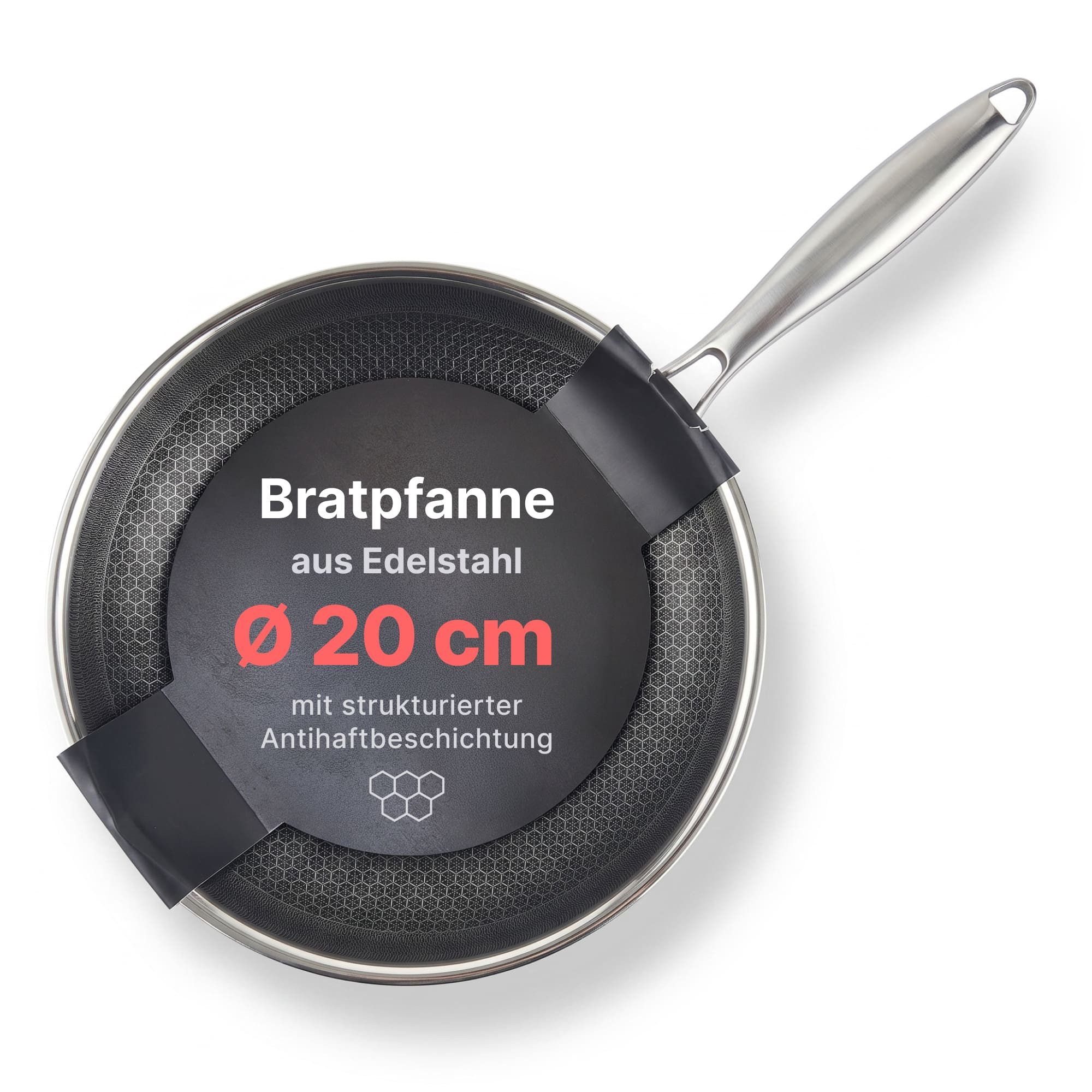 4BIG.fun Bratpfanne Pfanne Ø20 cm Edelstahl Induktion Wabenstruktur-Antihaftbeschichtung, Edelstahl