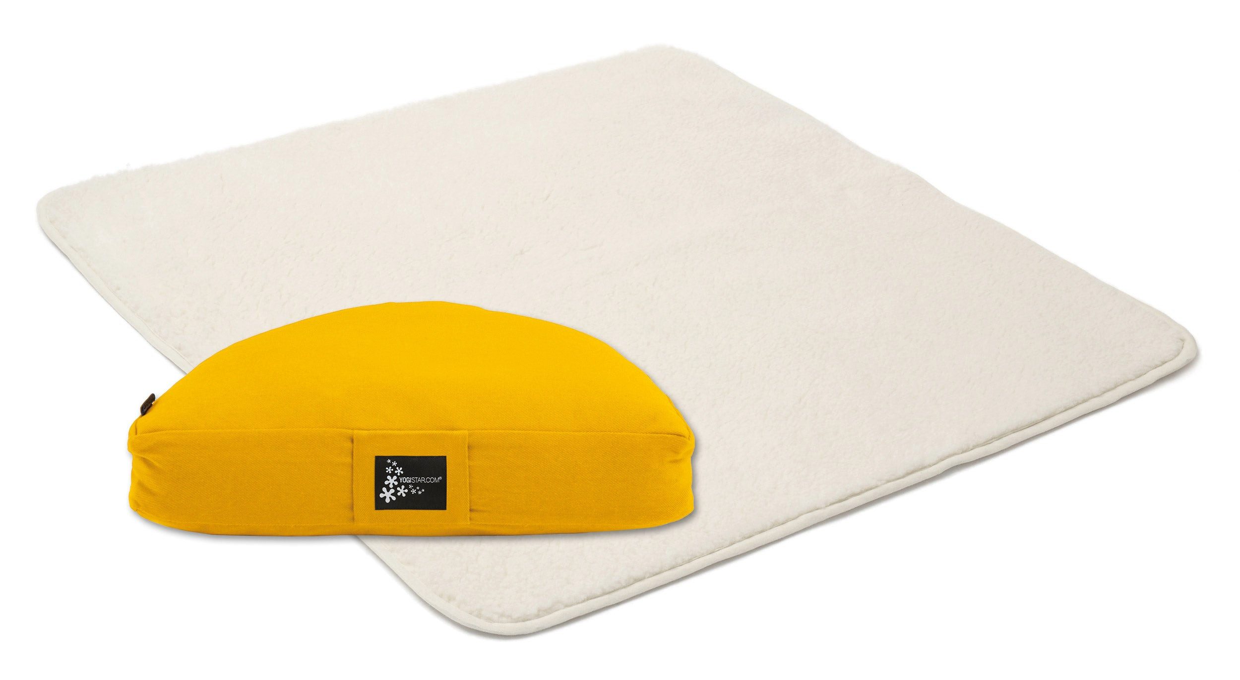 Yogistar Meditationskissen Yoga-Set Calm Edition - Meditation natur 75 x 75 cm, Yoga-Set: Schurwoll-Futon 75x75 cm umsäumt & Halbmond-Kissen