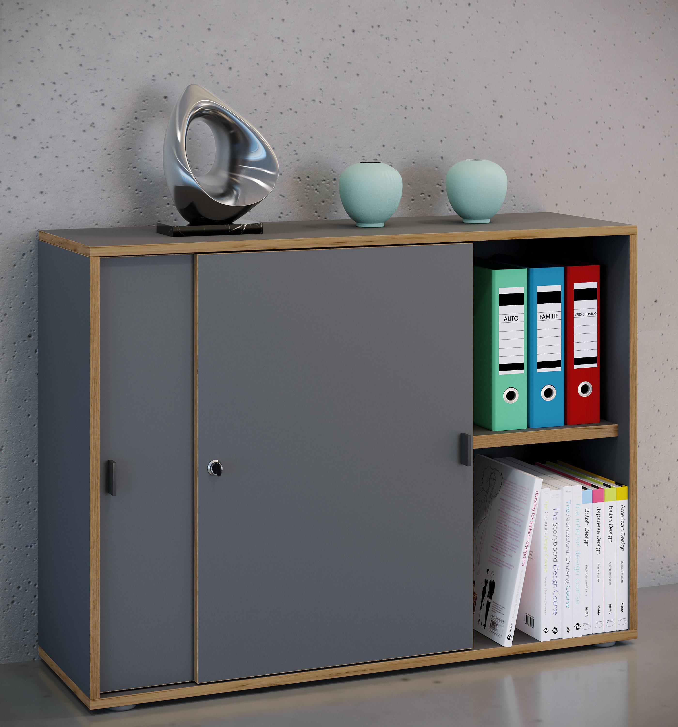 VCM Aktenschrank Büroschrank Salia mit Schiebtüren H. 74 x B. 100 x mit 2 Fächern, Büromöbel