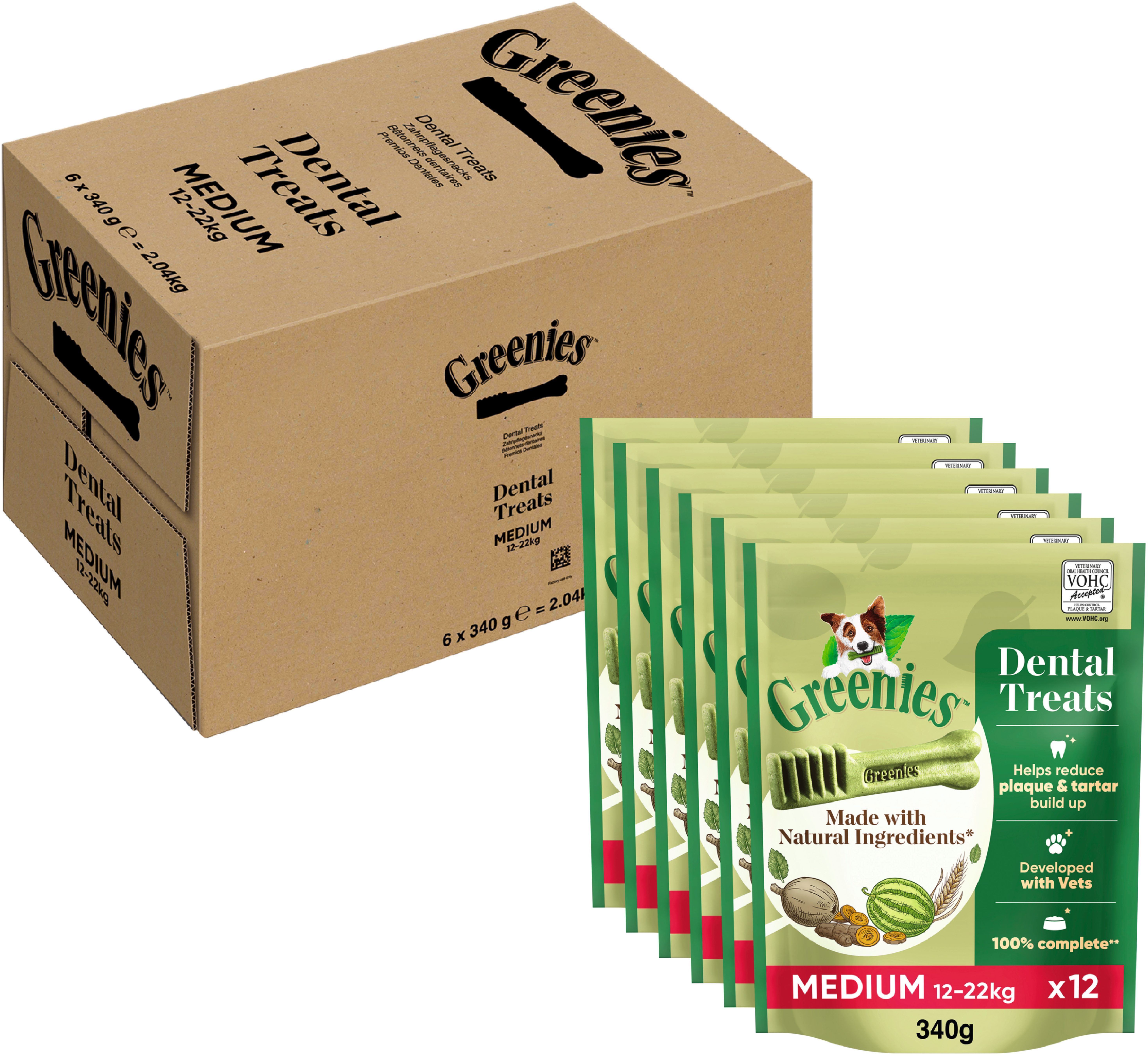 Greenies GREENIES™ Dental Treats Medium für Hunde von 12-22kg, 6 x 340g, Snack für: Hunde