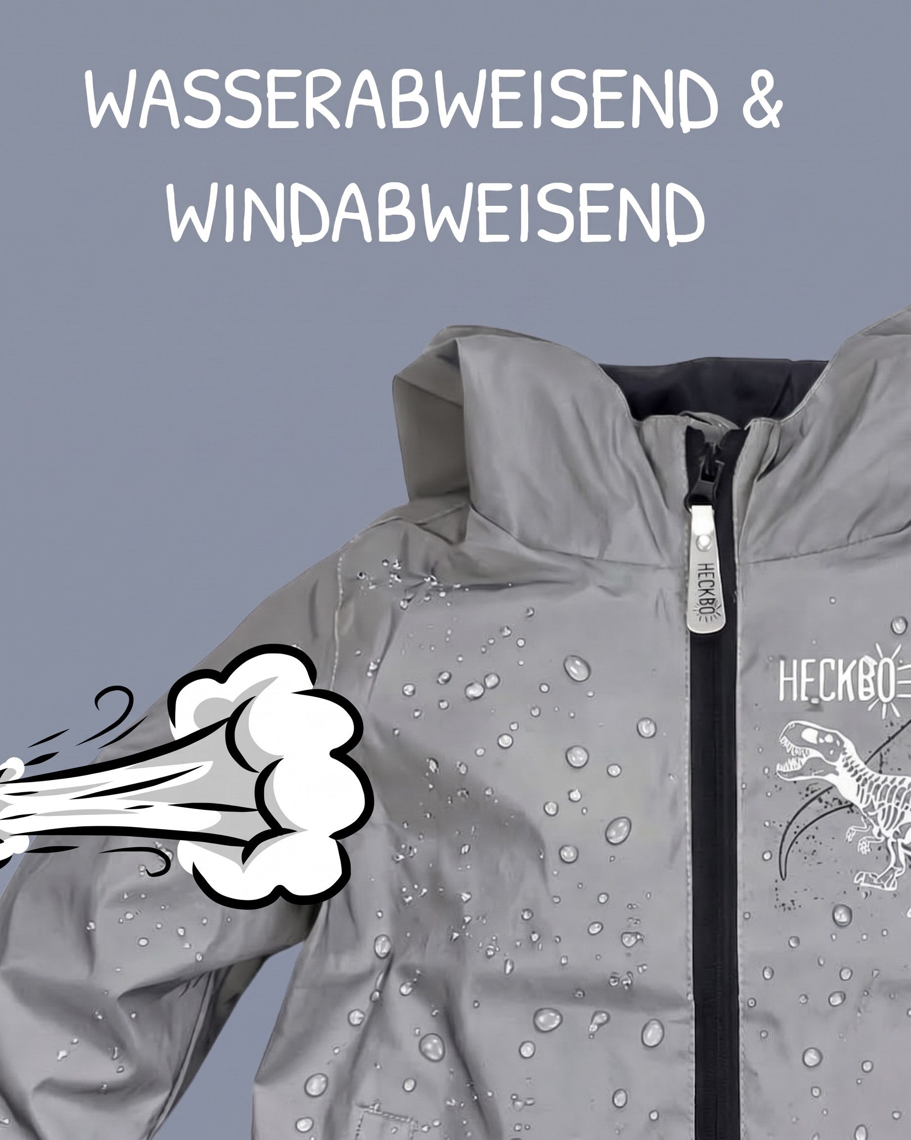 HECKBO Regen- und Matschjacke 360° Reflektor Kinder Regenjacke Windjacke Jacke Dinosaurier 3-6 Jahre – Bild 5 von 5