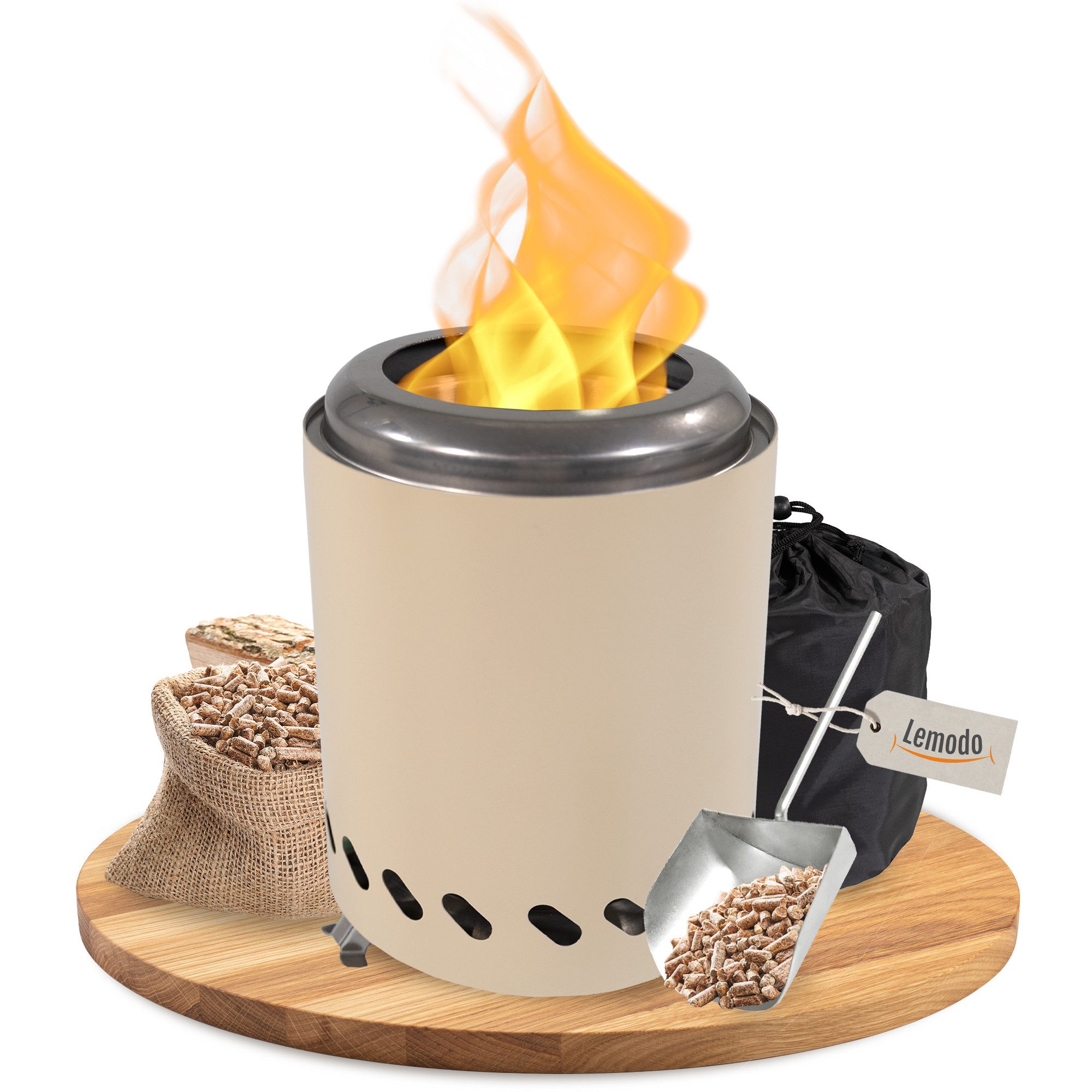 Lemodo Echtfeuer-Dekokamin rauchfreier Tischkamin mit Pellets