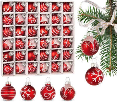 BRUBAKER Weihnachtsbaumkugel Weihnachtskugeln mit 3 cm Baumkugeln - Handbemalter Christbaumschmuck (36 St), Mini Kugeln für Weihnachtsbaum und Weihnachtsdekorationen aus Glas