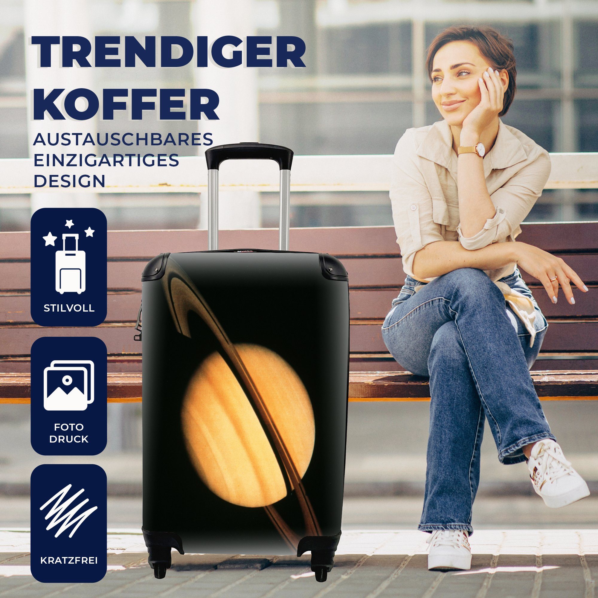 MuchoWow Handgepäckkoffer Ferien, Ring sein Saturn Reisekoffer Weltraum, rollen, Trolley, im 4 für Rollen, Handgepäck mit und Reisetasche