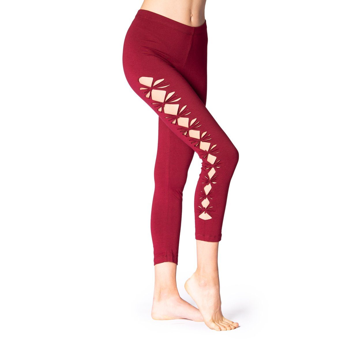 PANASIAM Leggings Goa 3/4 Leggings ‘Wati‘ mit raffiniertem Cut out aus 100% Baumwolle Caprileggings schicke Sommerleggings Bordeaux