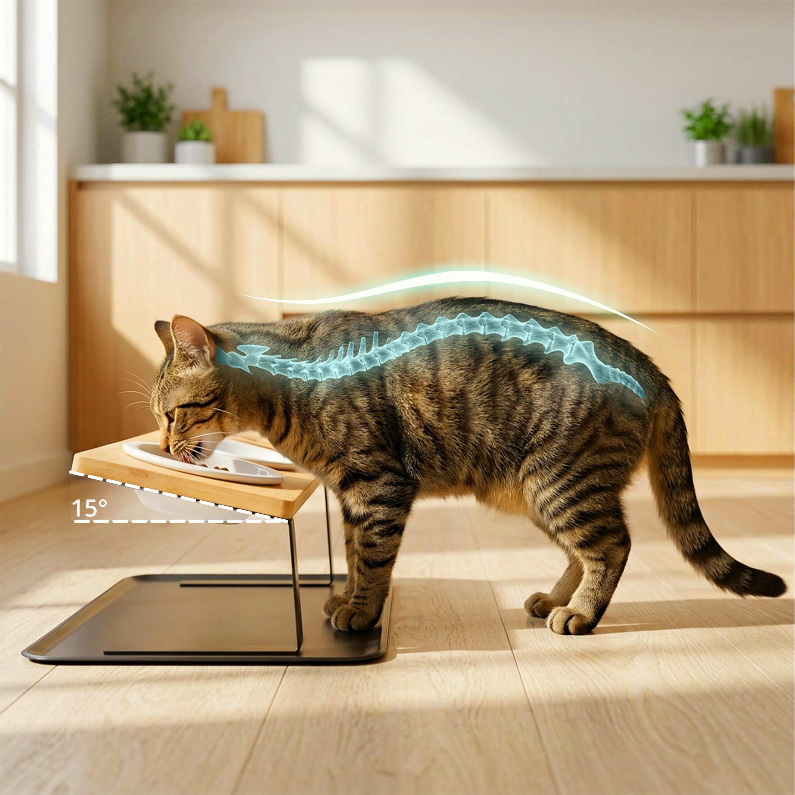relaxdays Futterstation Katzennapf erhöht Keramik mit Unterlage, zweifach
