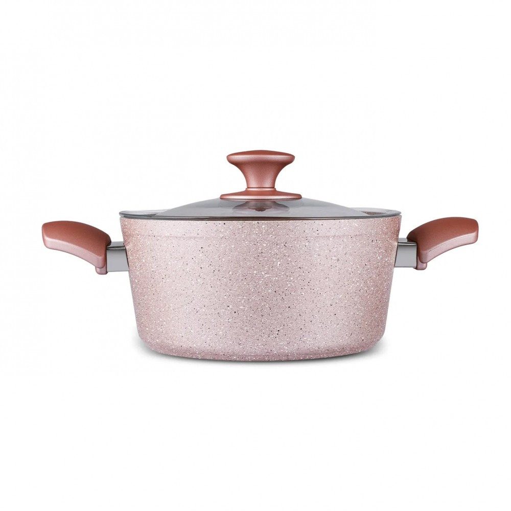 Karaca Topf-Set Biogranit Topf & Pfannenset 7-teilig Induktiongeeignet Roségold, Biogranit, Gleichmäßige Wärmeverteilung