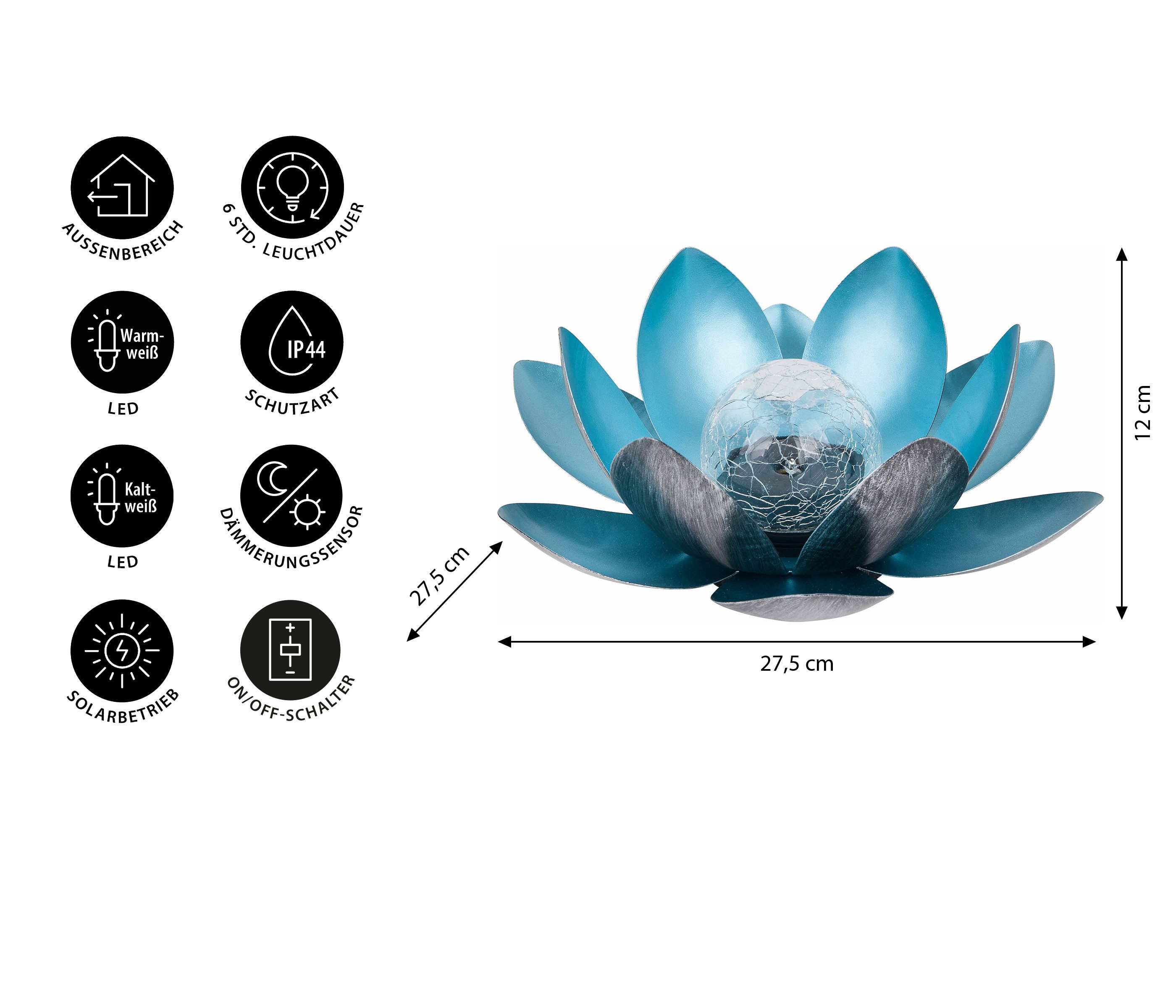 Dehner LED Solarleuchte Solarleuchte Lotus, warmweiß / kaltweiß, Ø 27.5 cm, Höhe 12 cm, Metall, Kaltweiß, Warmweiß, Kunstvolle Deko-Blüte mit Leuchteffekt