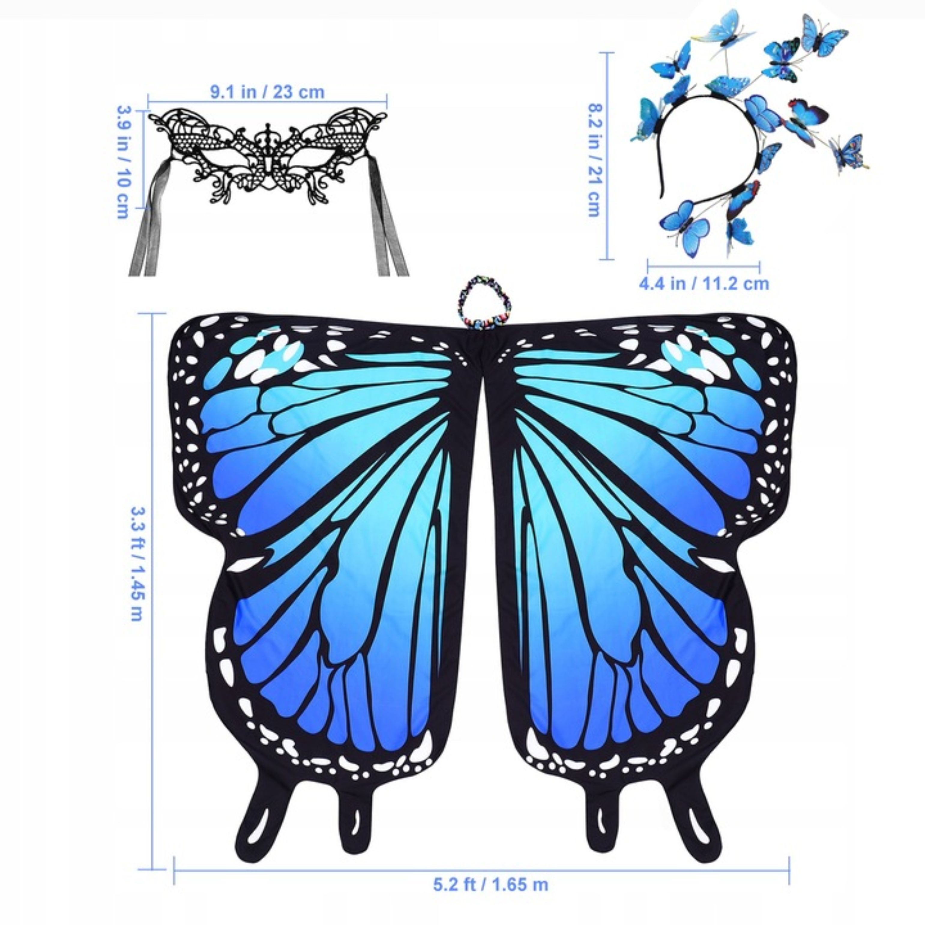 Festivalartikel Partyanzug Damen Schmetterling Umhang Flügel Cosplay Kostüm Set 165x145cm