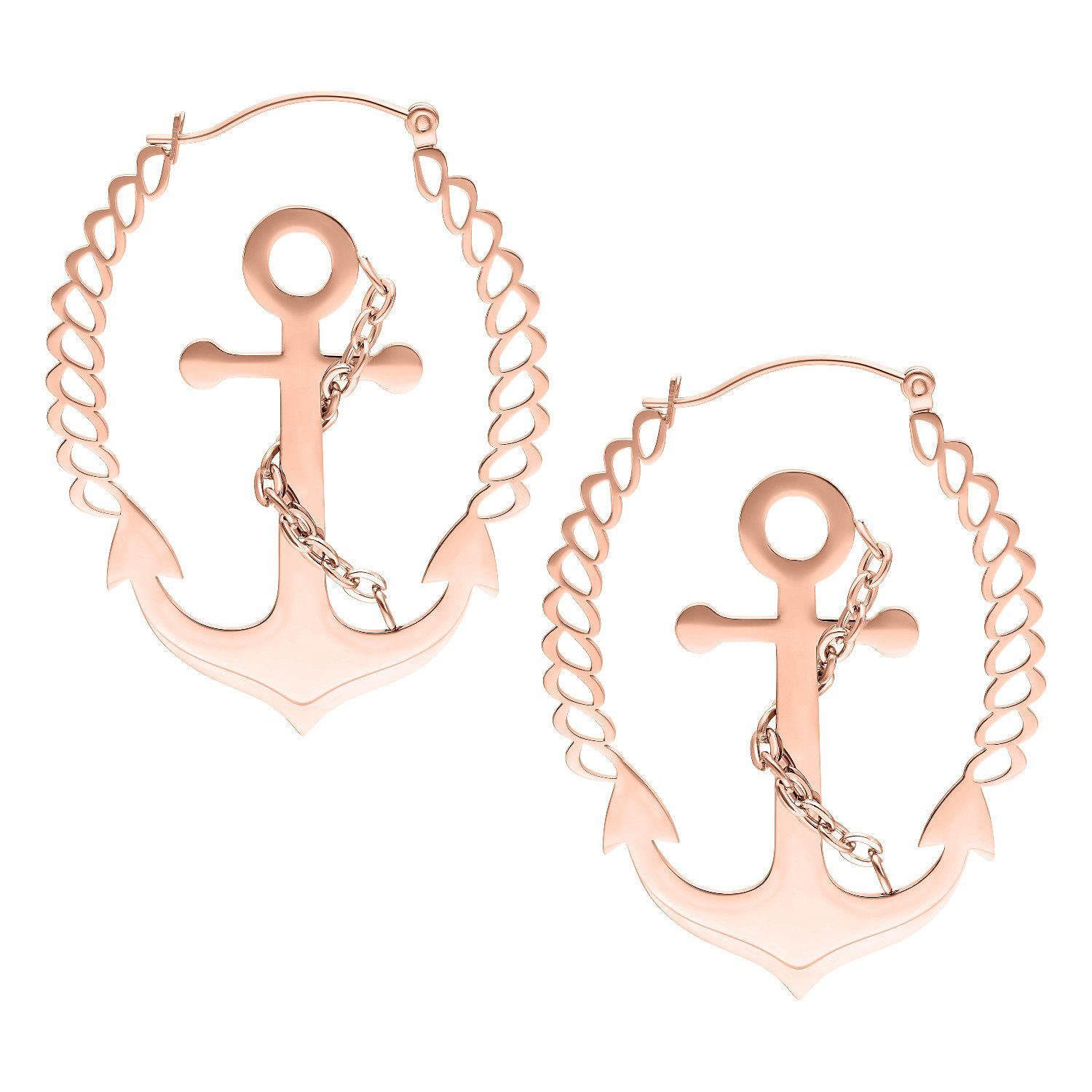 Paar Ohrhänger Chain Anchor Hoops - Roségold