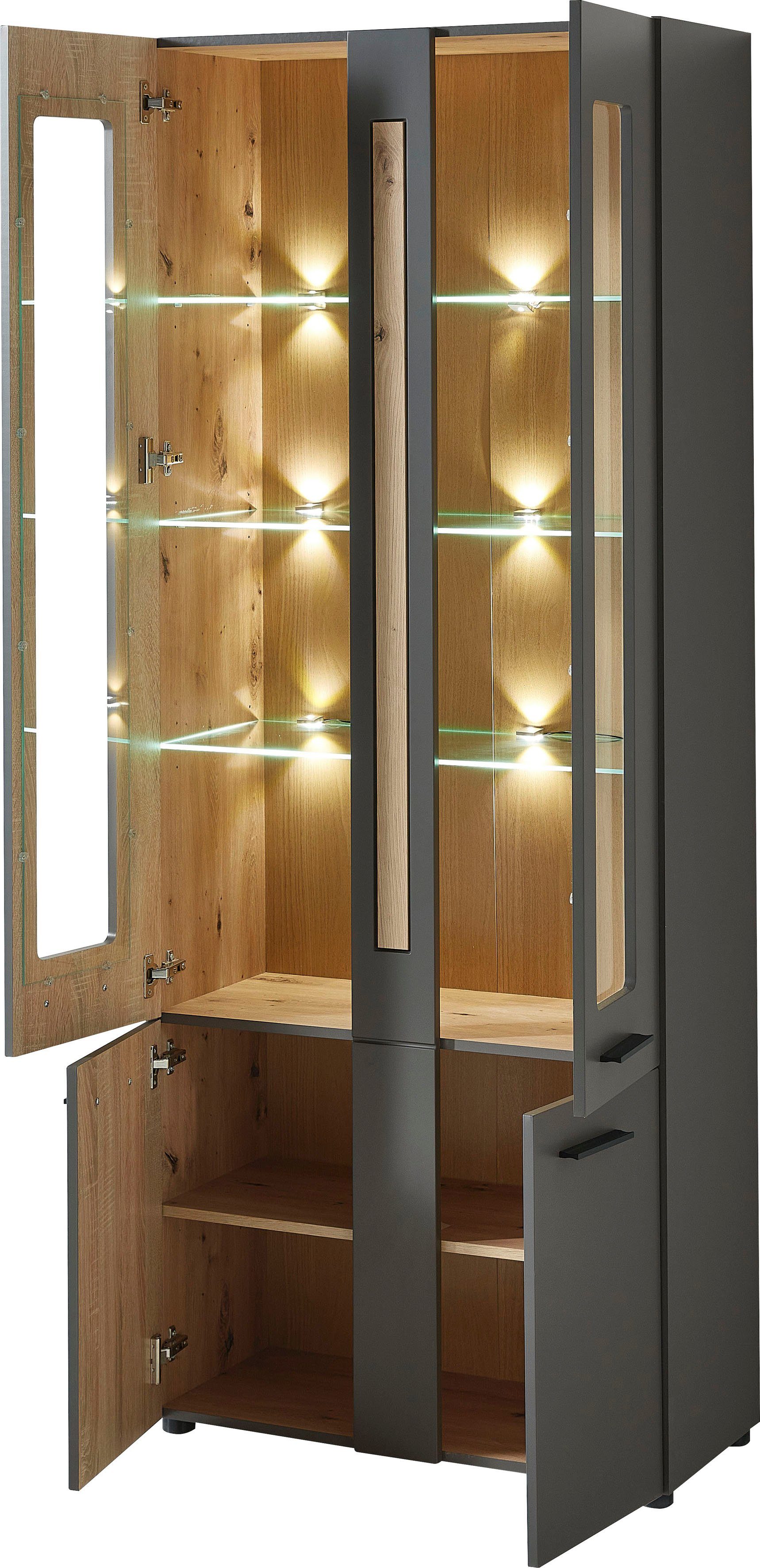 Innostyle Standvitrine Loft Two Soft-Close-Funktion, Beleuchtung mit graphitfarben inkl