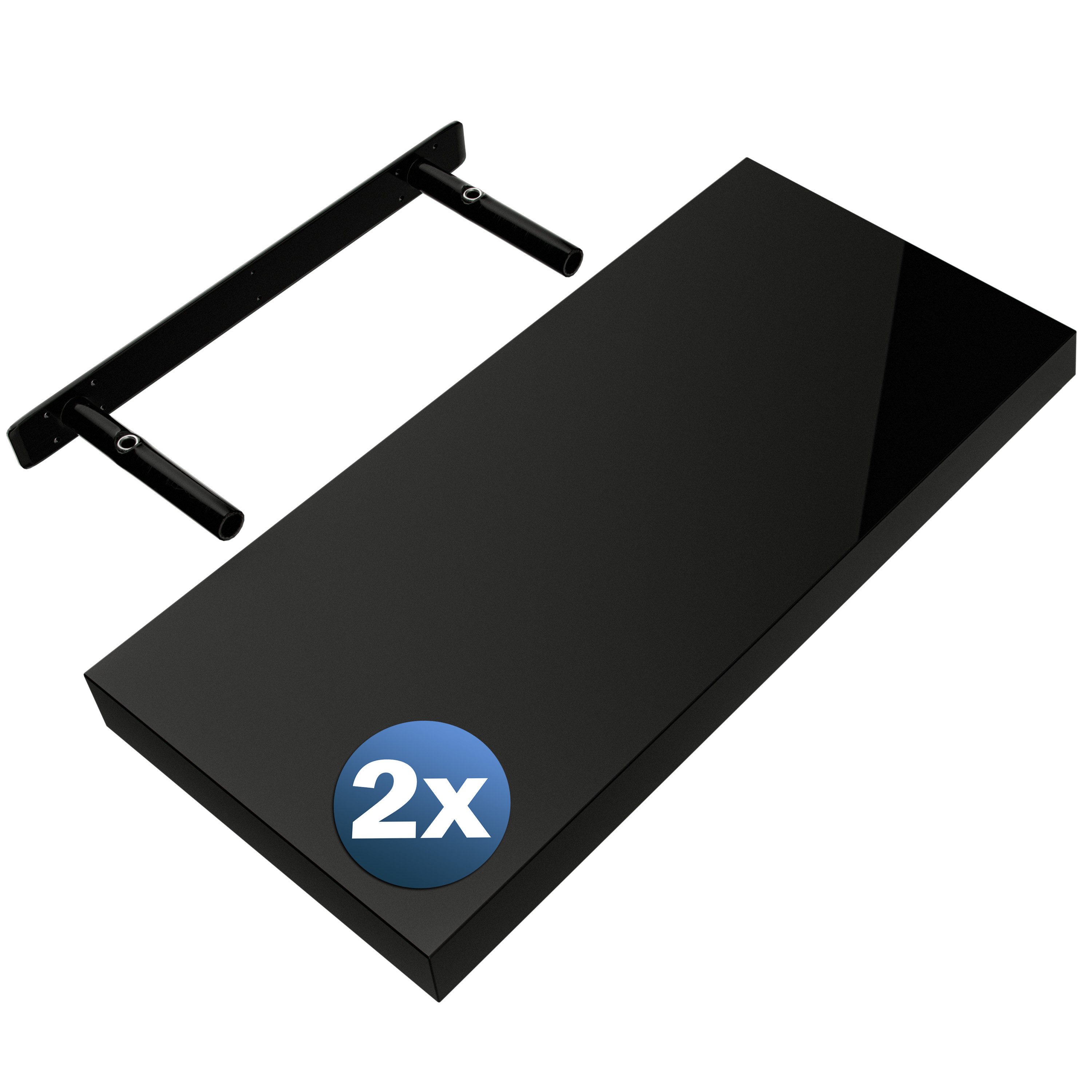 Casaria Wandregal, Schwarz Hängeregal mit Halterung 15kg Tragkraft Küche Hochglanz 50cm