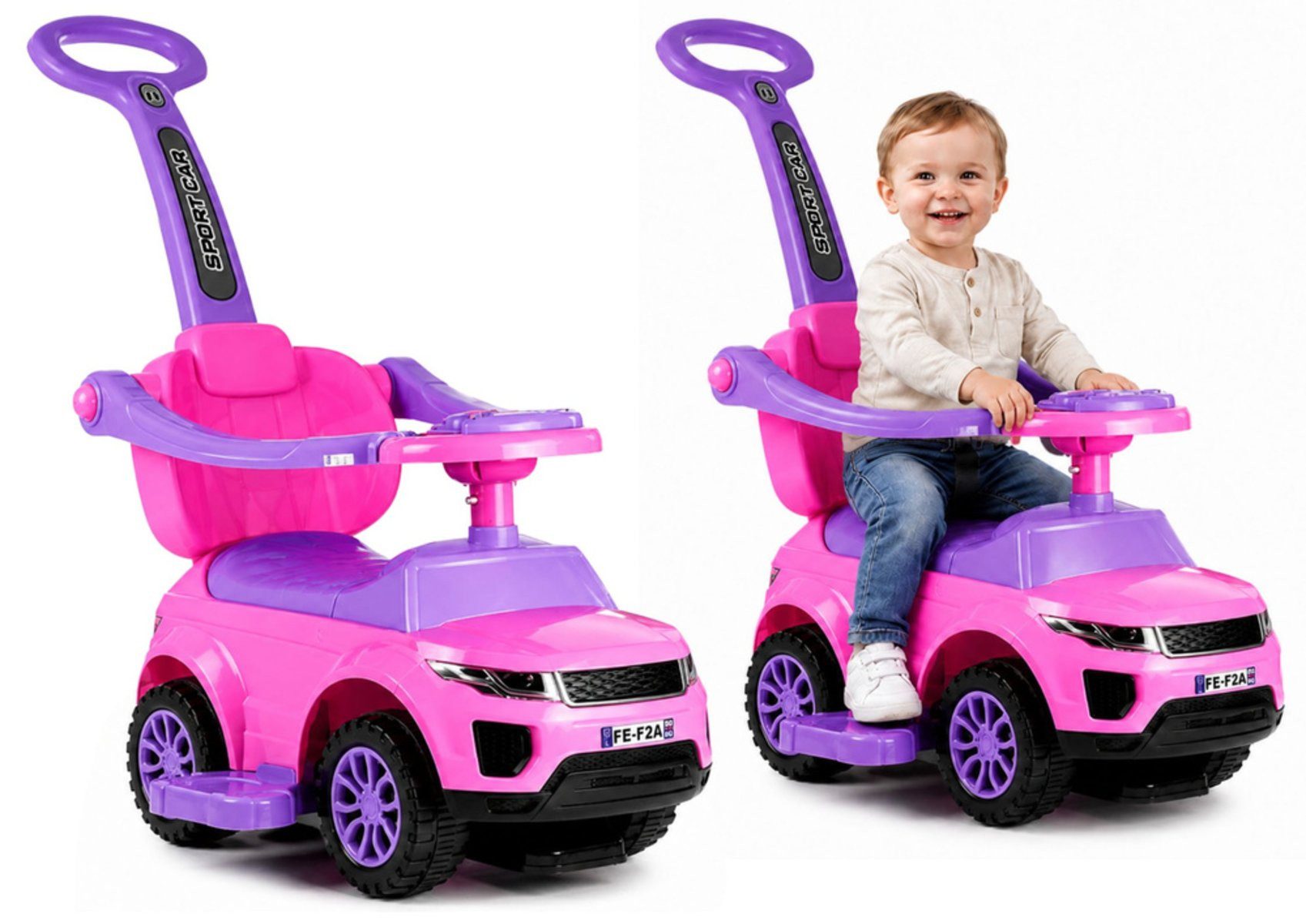 Wisam Rutscherauto Rutschauto mit Schiebestange 614W Rosa Sport Car Auto