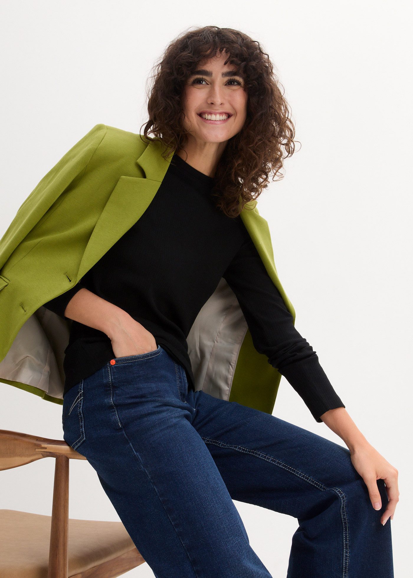 bonprix Langarmshirt Slim fit Passform, ohne Kragen, aus reiner Baumwolle, günstig online kaufen