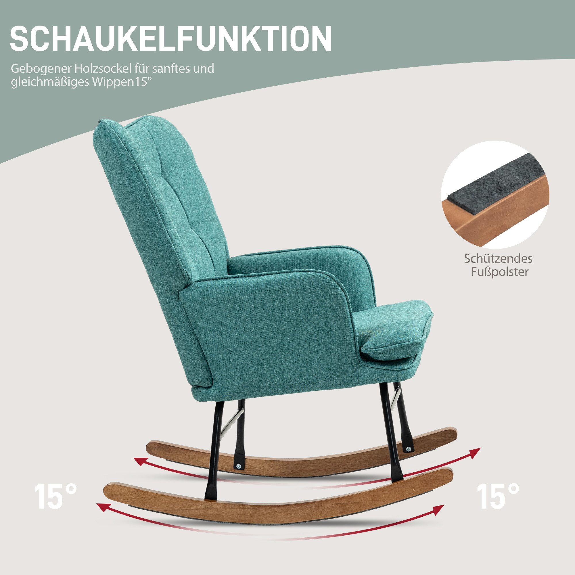 HOMCOM Schaukelsessel Schaukelstuhl mit Hocker, Sessel mit Leinenoptik (Schaukelstuhl, 2-St., Schwingsessel), für Wohnzimmer, Schlafzimmer, 64L x 89B x 90H cm,  – Bild 4 von 5