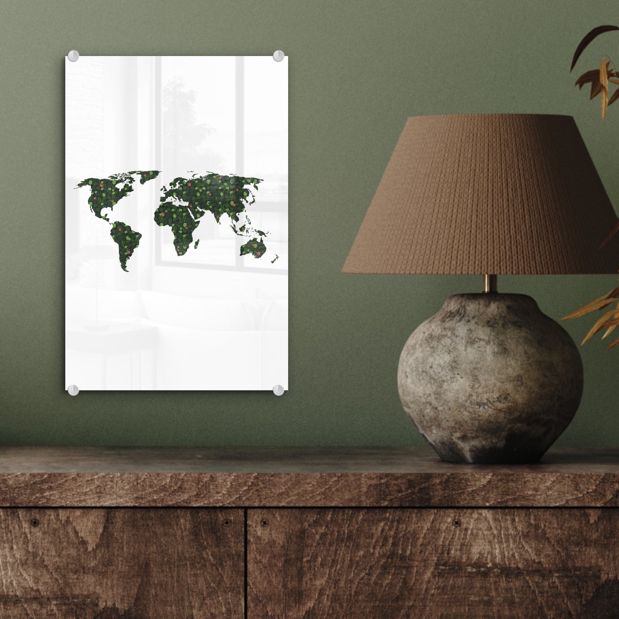 Foto Wandbild Pflanzen Acrylglasbild Glas - Weltkarte St), Wanddekoration - - Glasbilder auf - Bilder Tropisch, - Glas MuchoWow (1 auf