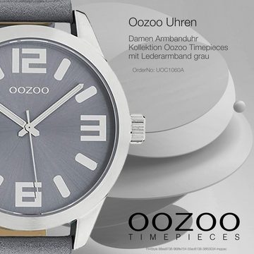 OOZOO Quarzuhr Oozoo Damen Armbanduhr Timepieces C1060, Damenuhr rund, extra groß (ca. 46mm) Lederarmband, Fashion-Style