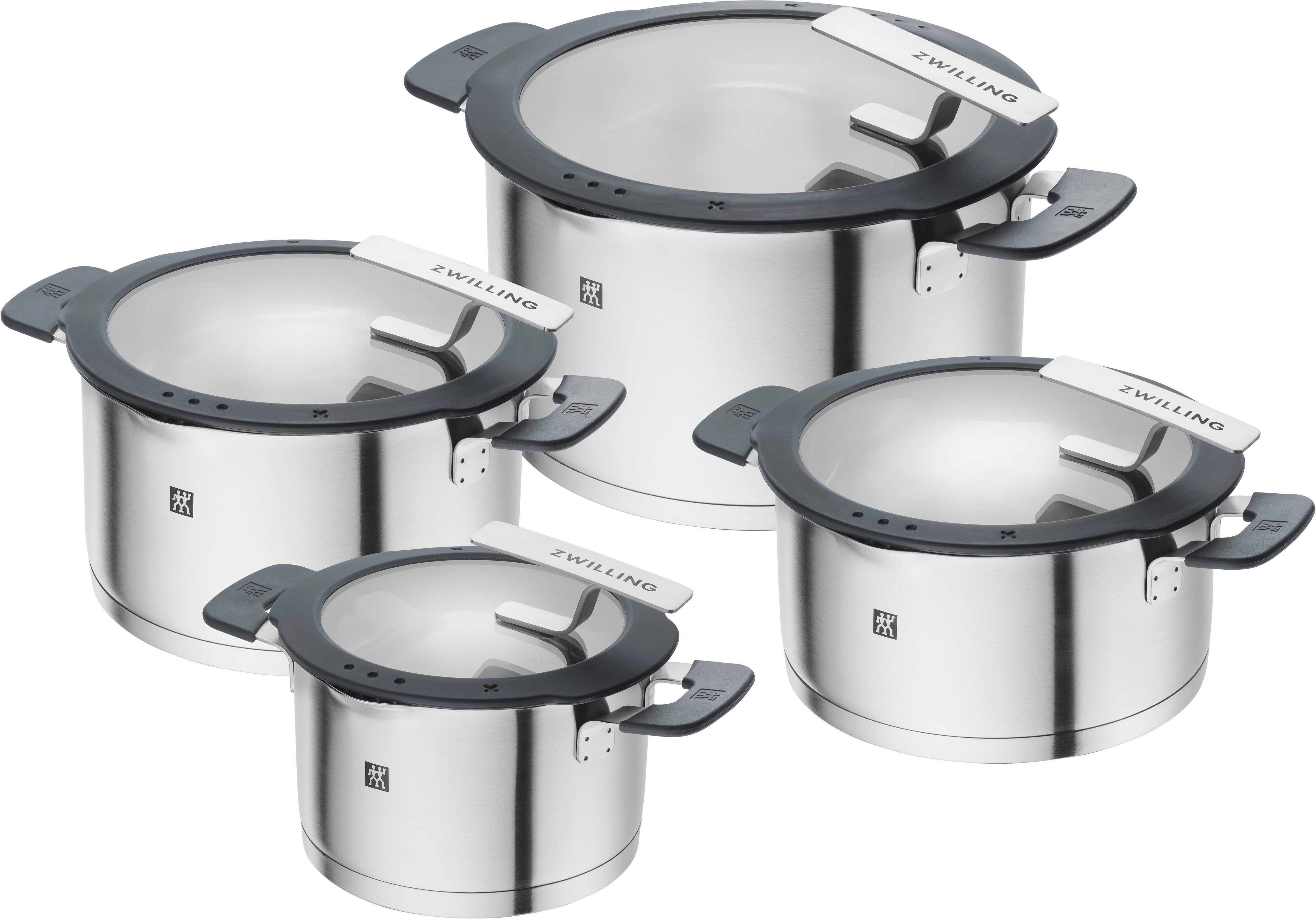 Zwilling Topf-Set Simplify, Edelstahl (Set, 4-tlg), 18/10 Edelstahl, integriertes Sieb im Deckel, Induktion, 4-tlg.
