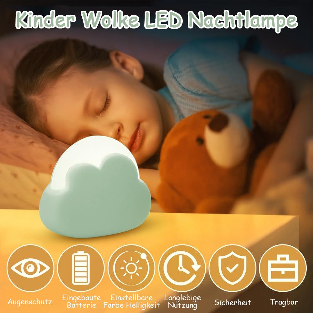 TUWENA LED Nachtlicht Wolkenform LED Nachtlicht, Dimmbar Kinder Nachtlampe, Aufladbar, Wiederaufladbares Nachtlicht, Geschenke für Frau, Mädchen, Freunde – Bild 5 von 5