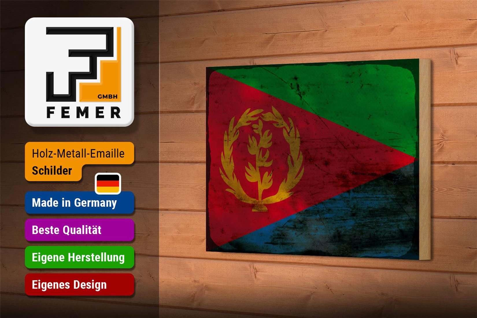 Femer GmbH Holzbild Flagge Eritrea 18x12 cm Flag of Eritrea Rost, Flaggen (1 St), Glatte Holzfaserplatte (MDF), vorn beschichtet