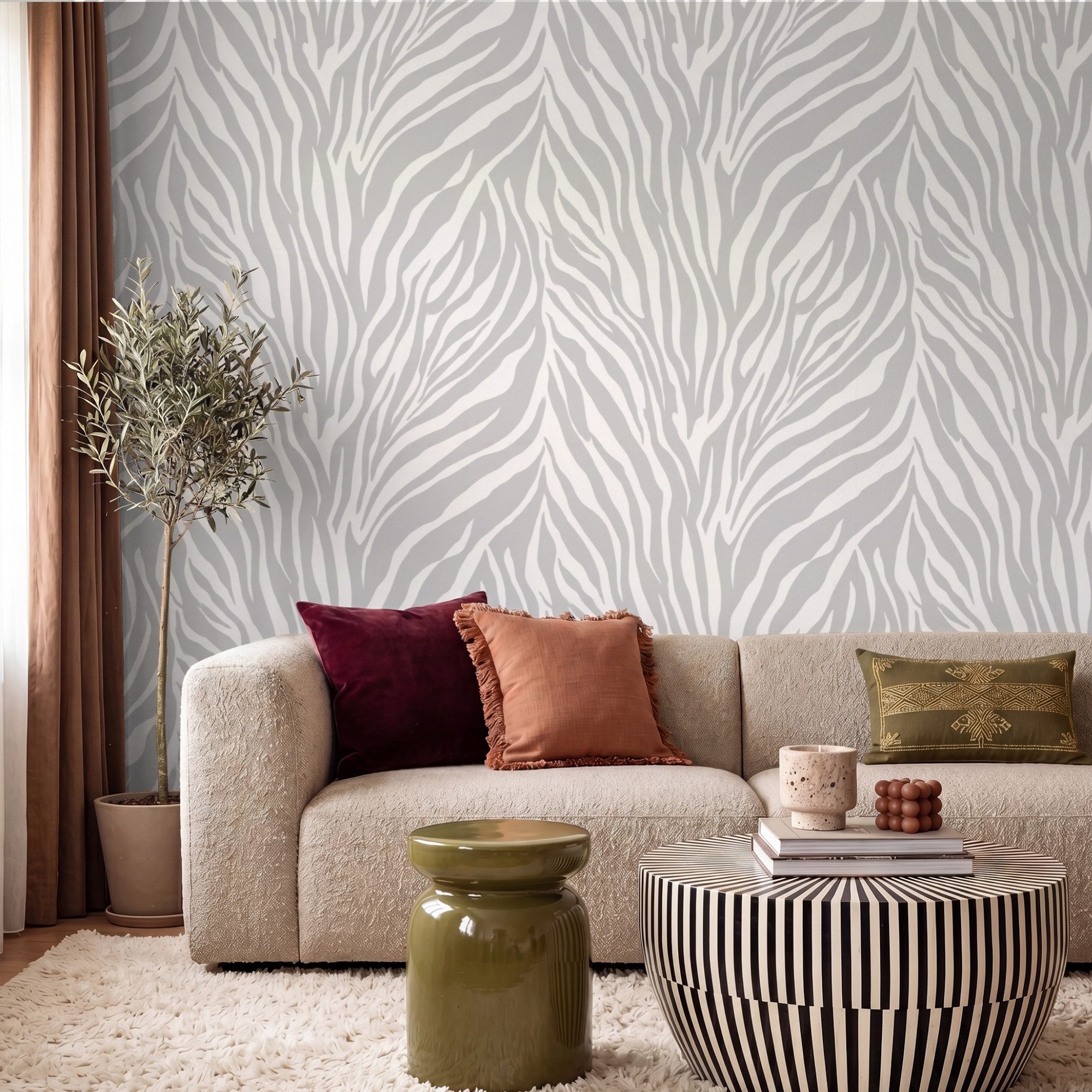 OnlyWow Fototapete Zebra - Motiv - Grau, Matt, bedruckt, Wandtapete, Wohnzimmer, Vinyl Tapete 260x220cm