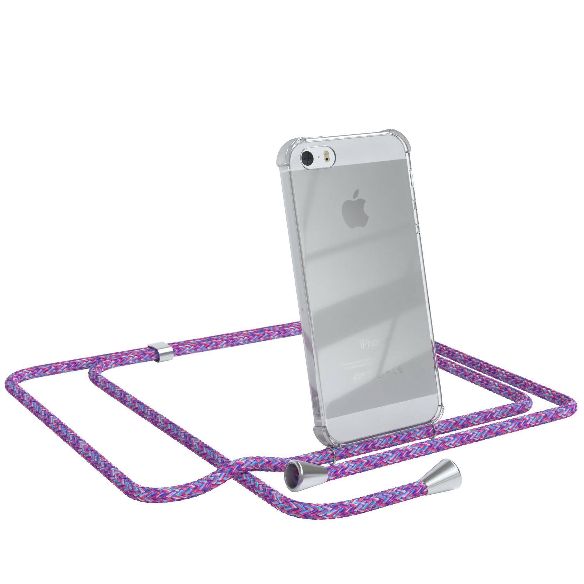 EAZY CASE Handykette Hülle mit Kette für iPhone SE 2016, iPhone 5 / 5S 4,0  Zoll, Umhängetasche für Handy Silikonhülle Handyhülle durchsichtig Violett