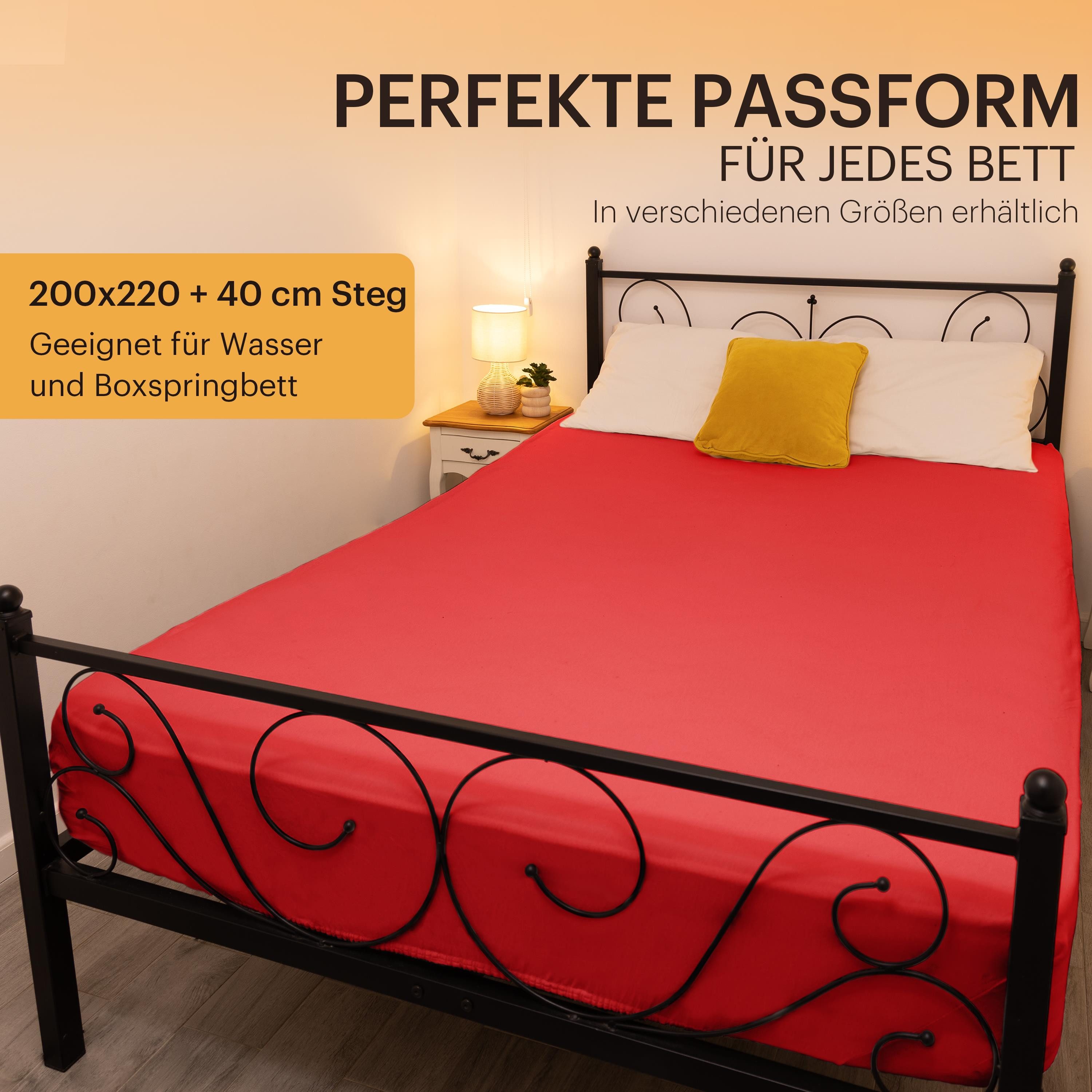 NatureMark Spannbettlaken Boxspringbett Spannbetttuch 200x220cm, Baumwolle, Gummizug: rundum, (1 Stück), 40 cm Steghöhe - 200 x 220cm Spannbetttuch, Rot – Bild 4 von 5