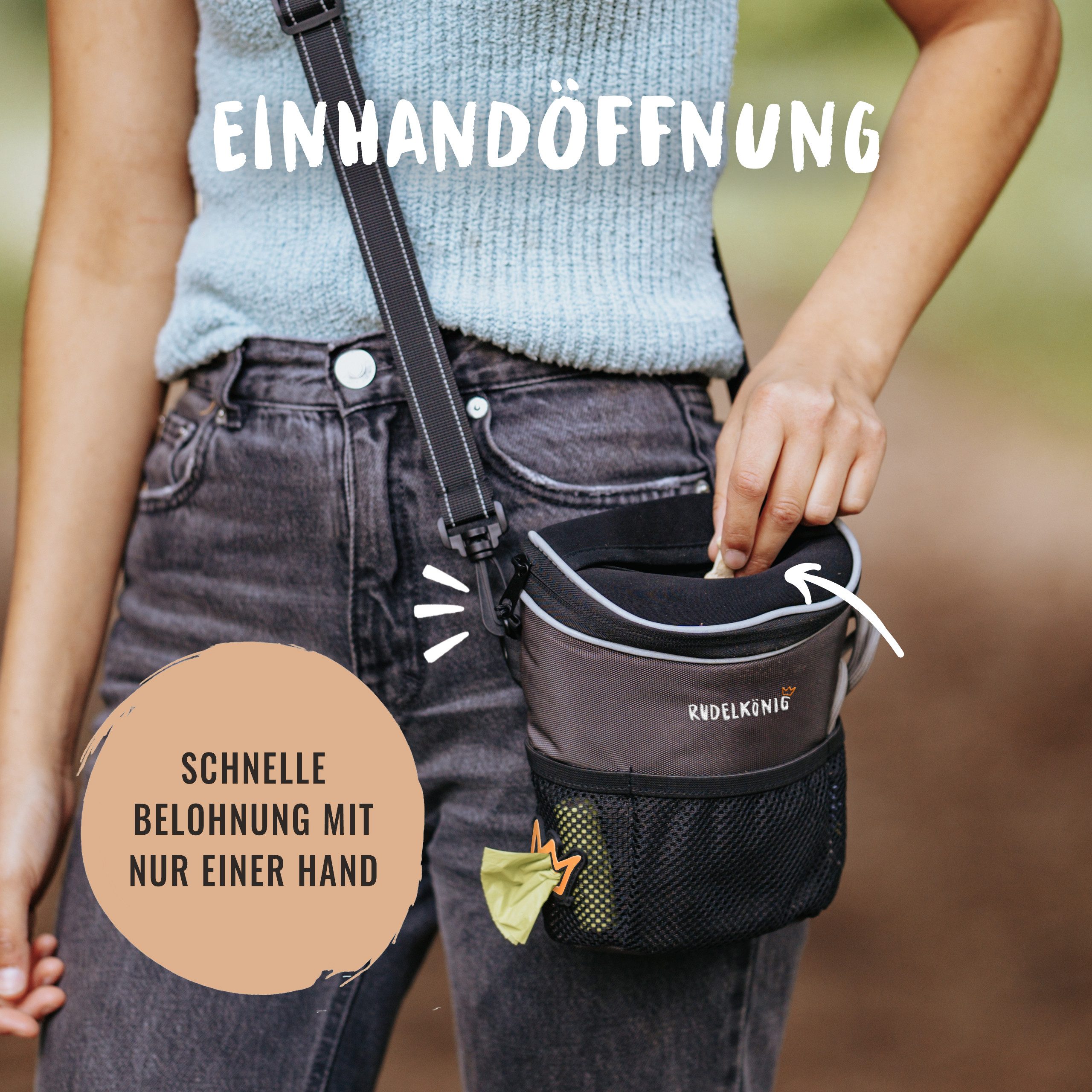 Rudelkönig Leckerlibeutel Leckerlitasche für Hunde, Futterbeutel mit Aufbewahrungstasche (1-tlg), Snack-Beutel für Hunde mit Kotbeutelspender zum Umhängen – Bild 3 von 5