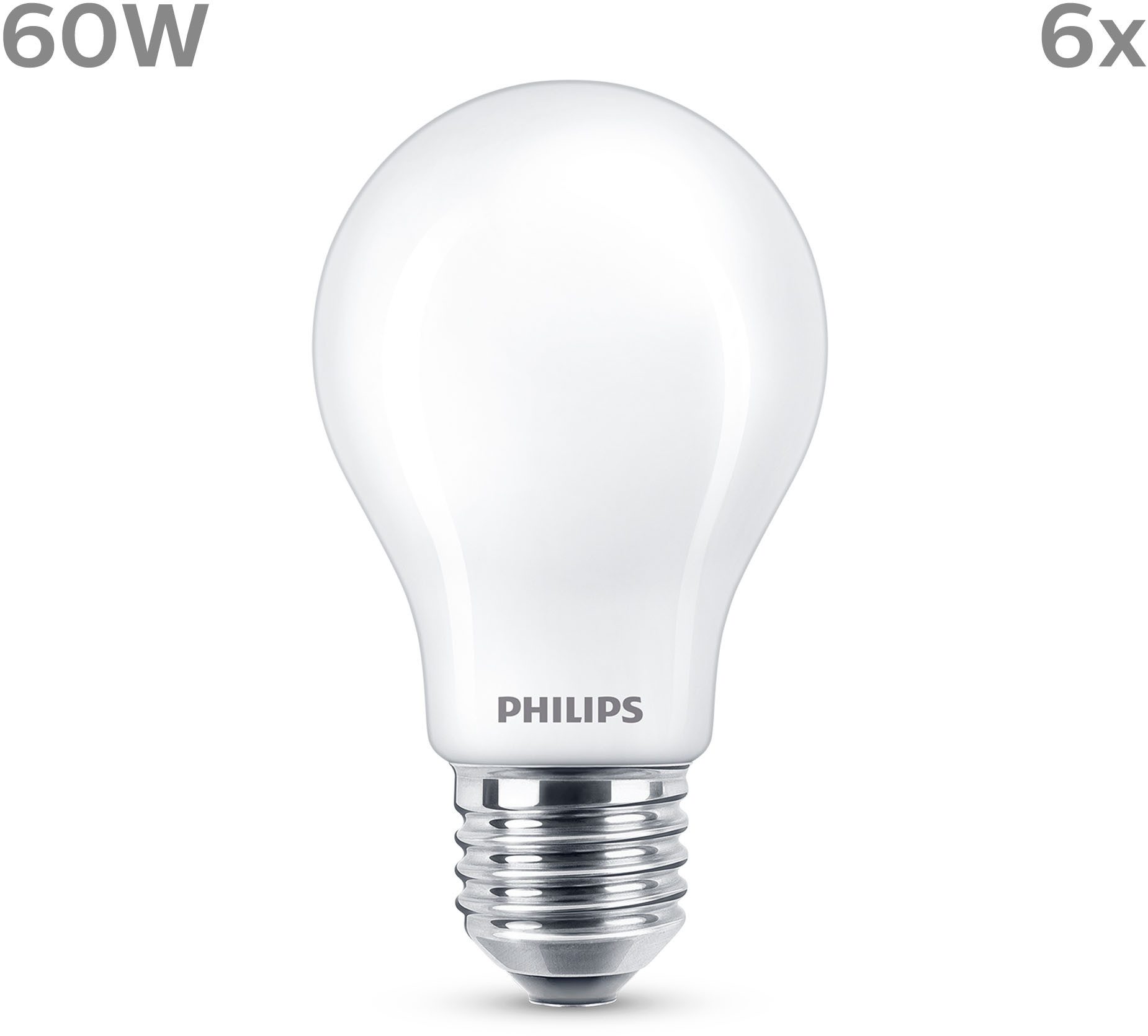 Philips LED-Leuchtmittel Classic 60W Non-Dim, E27, 6 St., Warmweiß