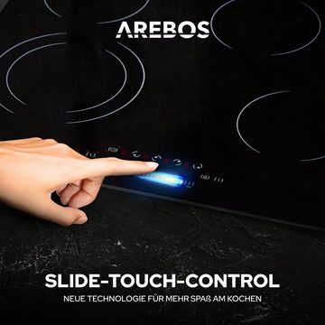 Arebos Elektro-Kochfeld Glaskeramikkochfeld - 6600W - 4 Kochzonen, Sensor-Touch, Autoabschaltung, Kindersicherung/Tastensperre