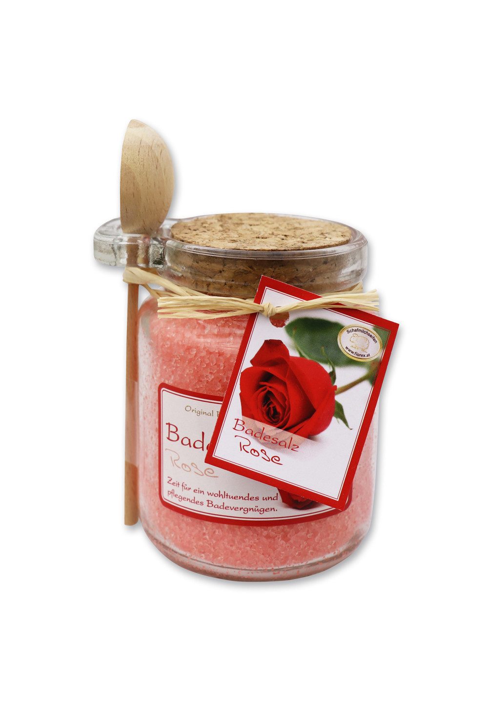 Gerlinde Hofer _ Florex GmbH Badezusatz B1420 Rose, Badesalz mit Bio Schafmilch im Glas mit Holzlöffel 300 g