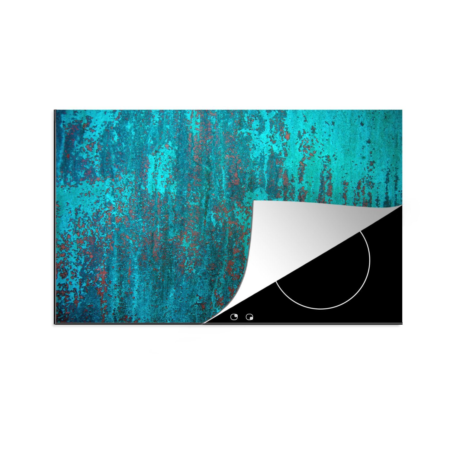 MuchoWow Herdblende-/Abdeckplatte Kupferfarbener Hintergrund mit einer blauen Oxidationsschicht, Vinyl, (1 tlg), 81x52 cm, Induktionskochfeld Schutz für die küche, Ceranfeldabdeckung
