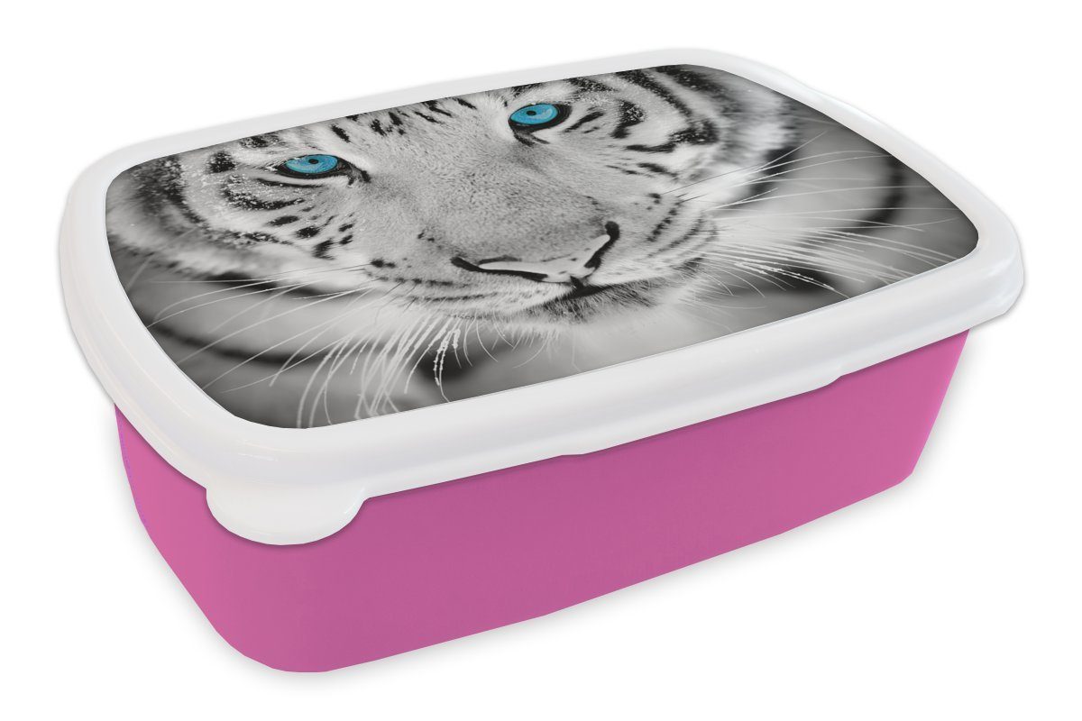 Snackbox, (2-tlg), MuchoWow Brotdose Nase, - Erwachsene, für Kunststoff, Lunchbox - Kunststoff Brotbox Mädchen, Kinder, Kopf rosa Tiger