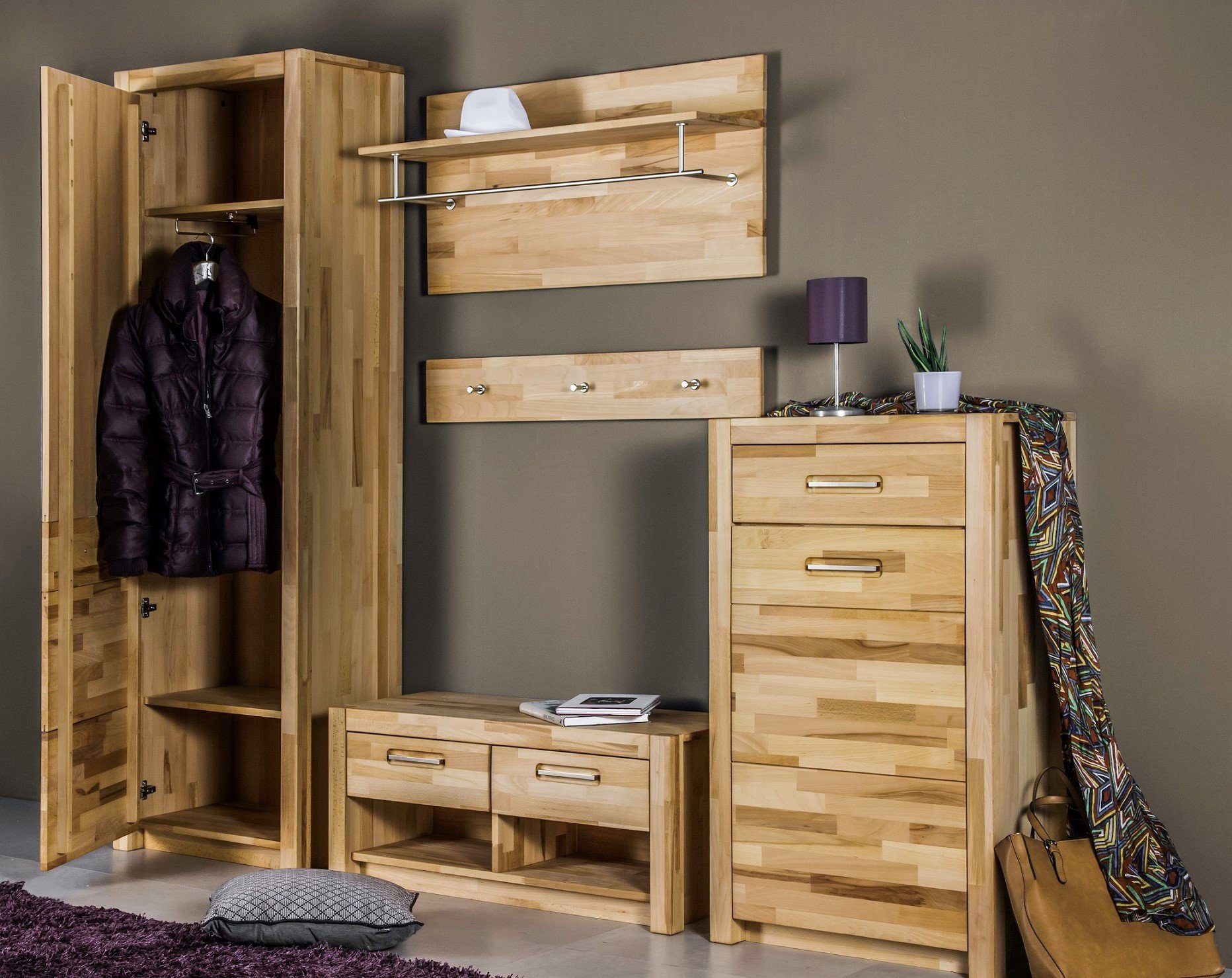 bv-vertrieb Garderoben-Set Flurgarderobe Garderobe Kernbuche Garderobenset - (3849)
