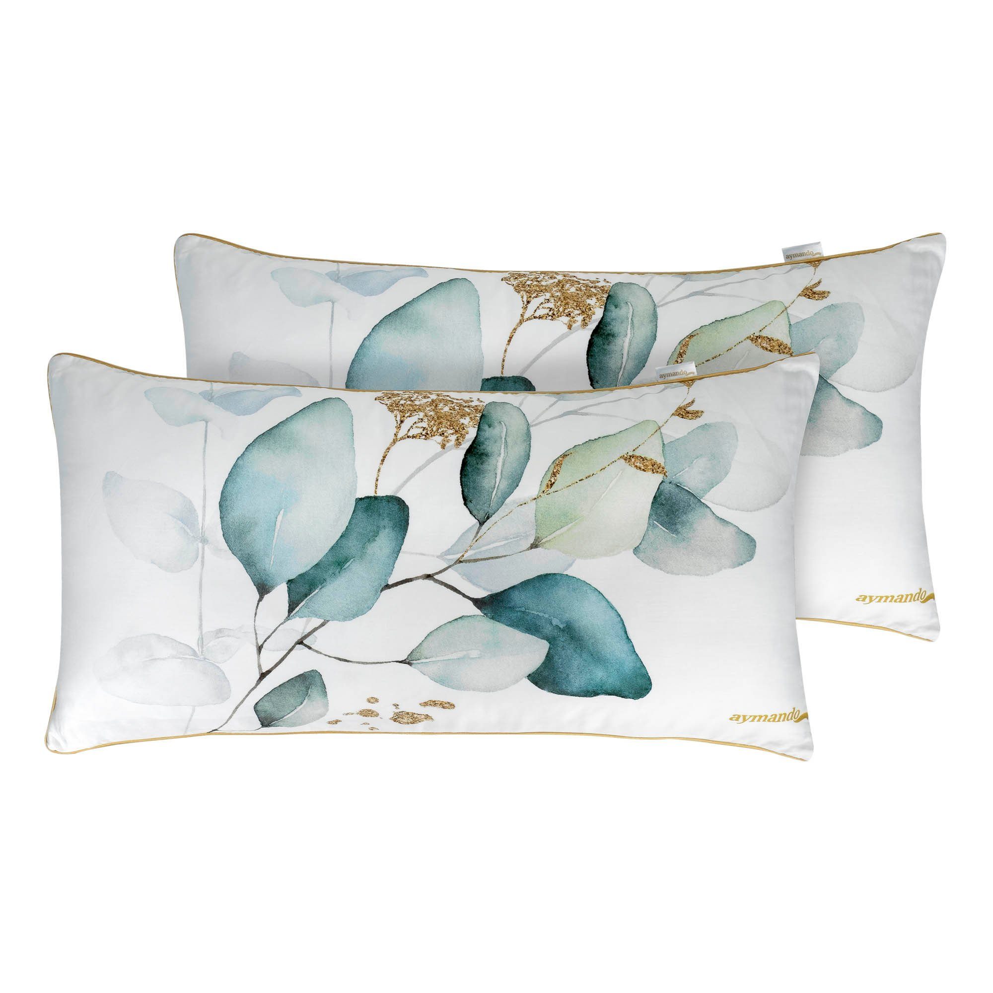 Aymando Kissenbezüge Leaf Grean, (2 Stück), 100% Baumwolle Mako Satin, 40x80cm