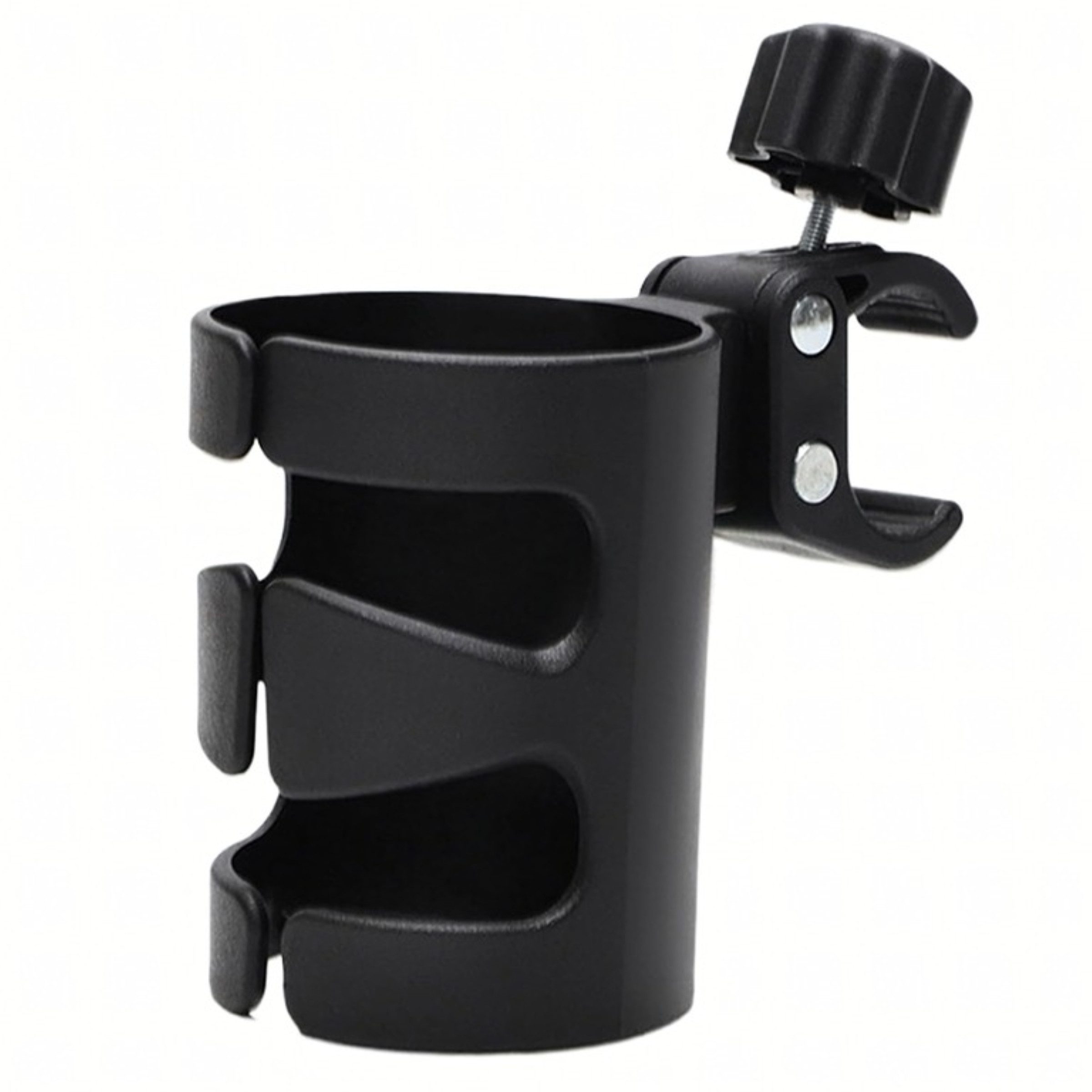 Realb2b Fahrrad-Flaschenhalter Fahrrad-Flaschenhalter Universal Getränkehalter Kinderwagen Schwarz, (Getränkehalter Set mit verstellbarem Drehgelenk für Rohrbefestigung, Universal Halterung für Trinkflaschen Becher und Kaffeebecher 1tlg), Werkzeuglose Montage und stabiler Halt an Lenker oder Kinderwagen