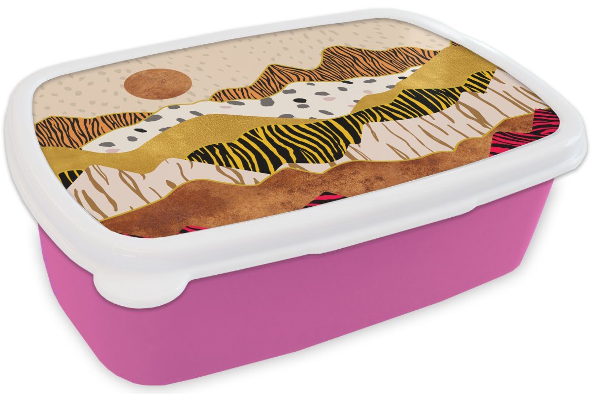 Kunststoff Tiger Druck - Kinder, Pastell Abstrakt, Brotbox - MuchoWow Brotdose Tiger Mädchen, rosa - - Kunststoff, für Erwachsene, Snackbox, (2-tlg), Gold - Druck Lunchbox