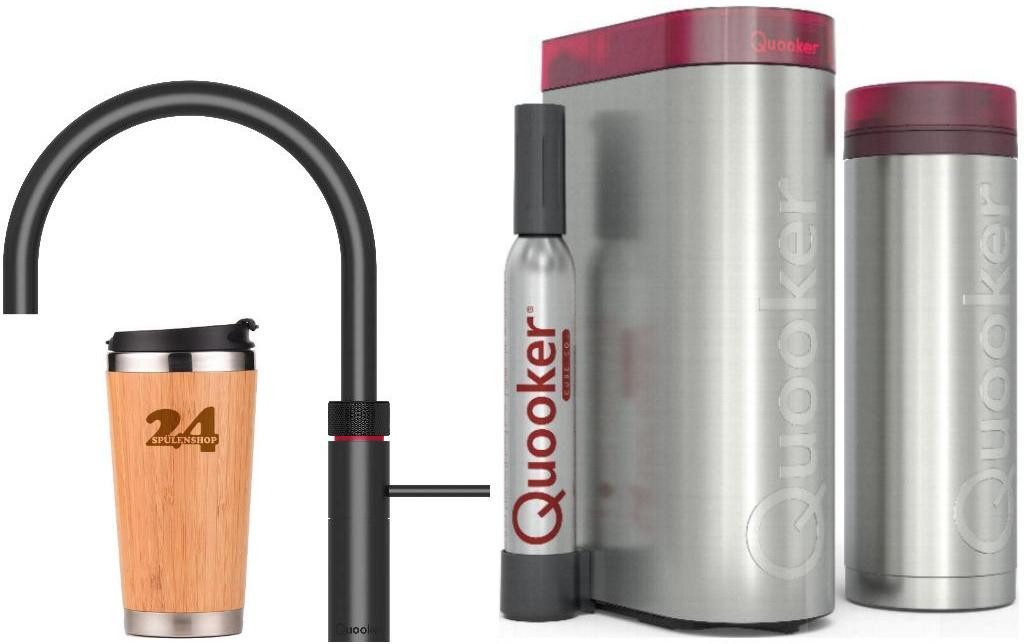 QUOOKER Küchenarmatur QUOOKER FUSION ROUND Schwarz VAQ PRO3 mit CUBE 2 (3FRBLKCUBE) (2-St) 100°C Kochendwasserhahn mit Trinkwassersystem