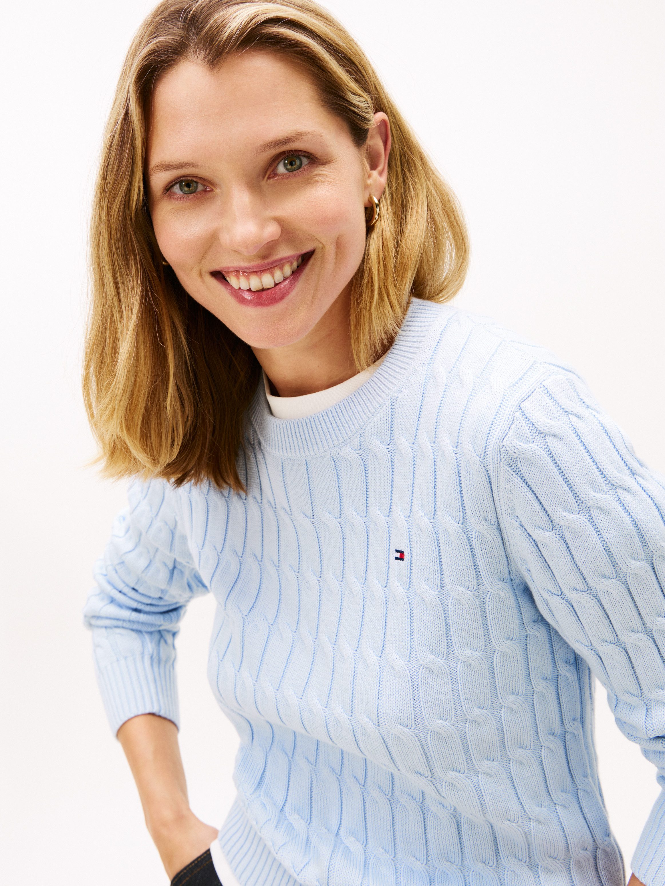 Tommy Hilfiger Rundhalspullover CO CABLE MID GG C-NK LS SWT mit Zopfmuster günstig online kaufen