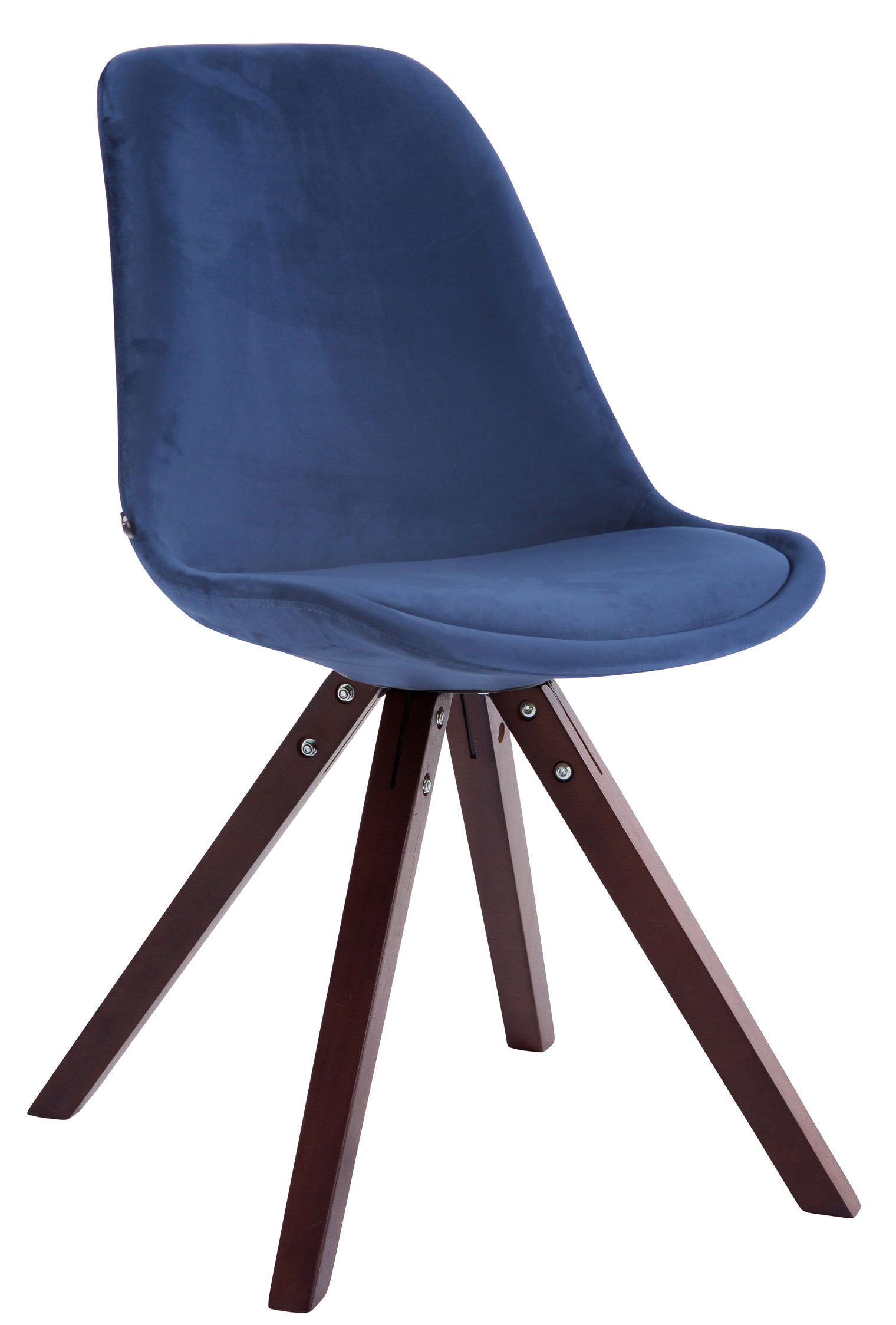 TPFLiving Besucherstuhl Toulon mit hochwertig gepolsterter Sitzfläche - Konferenzstuhl (Küchenstuhl - Esszimmerstuhl - Wohnzimmerstuhl), Gestell: Buchenholz Cappuccino square - Sitzfläche: blau