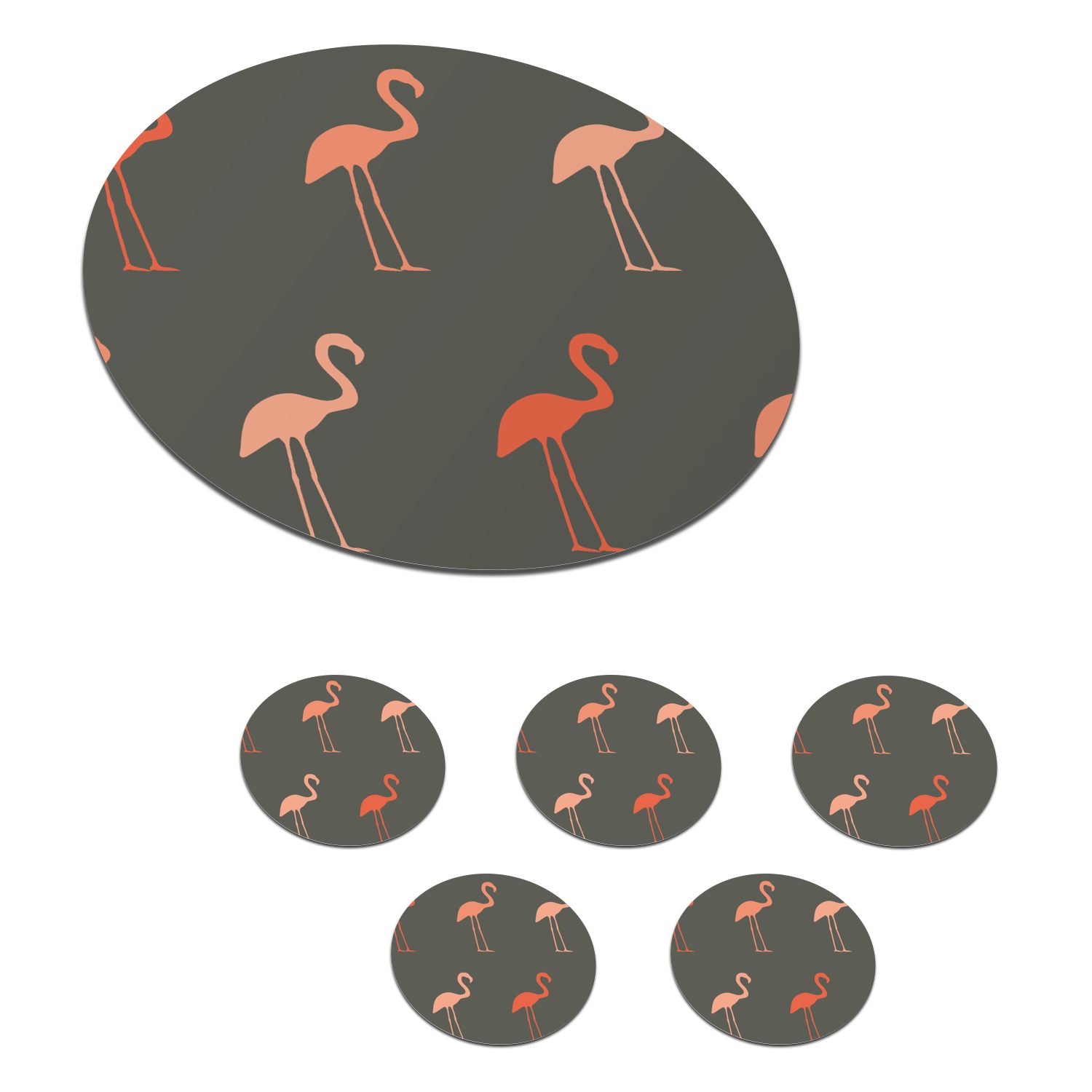 MuchoWow Glasuntersetzer Flamingo - Vogel - Muster, Zubehör für Gläser, 6-tlg., Getränkeuntersetzer, Tassenuntersetzer, Korkuntersetzer, Tasse, Becher