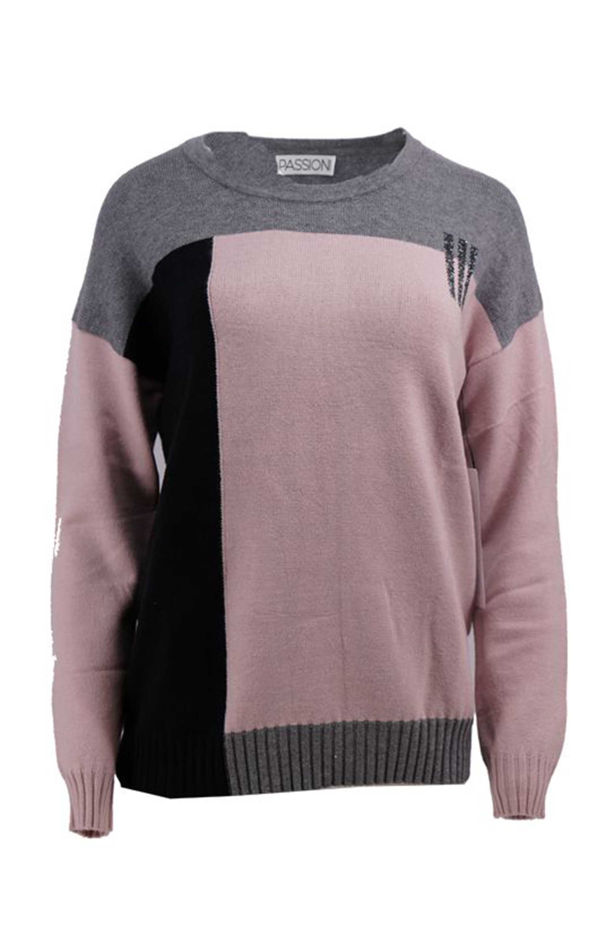 Passioni Strickpullover Sweatshirt im Color Block-Design mit Strassdetails günstig online kaufen