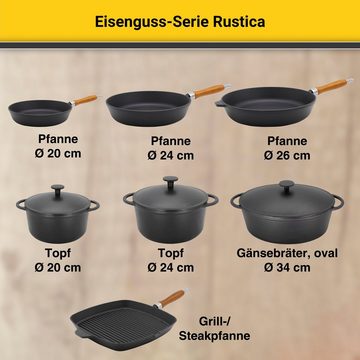 Krüger Steakpfanne Einsenguss Grill-/ Steakpfanne RUSTICA, 28 x 28cm, Gusseisen (1-tlg), für Induktions-Kochfelder geeignet