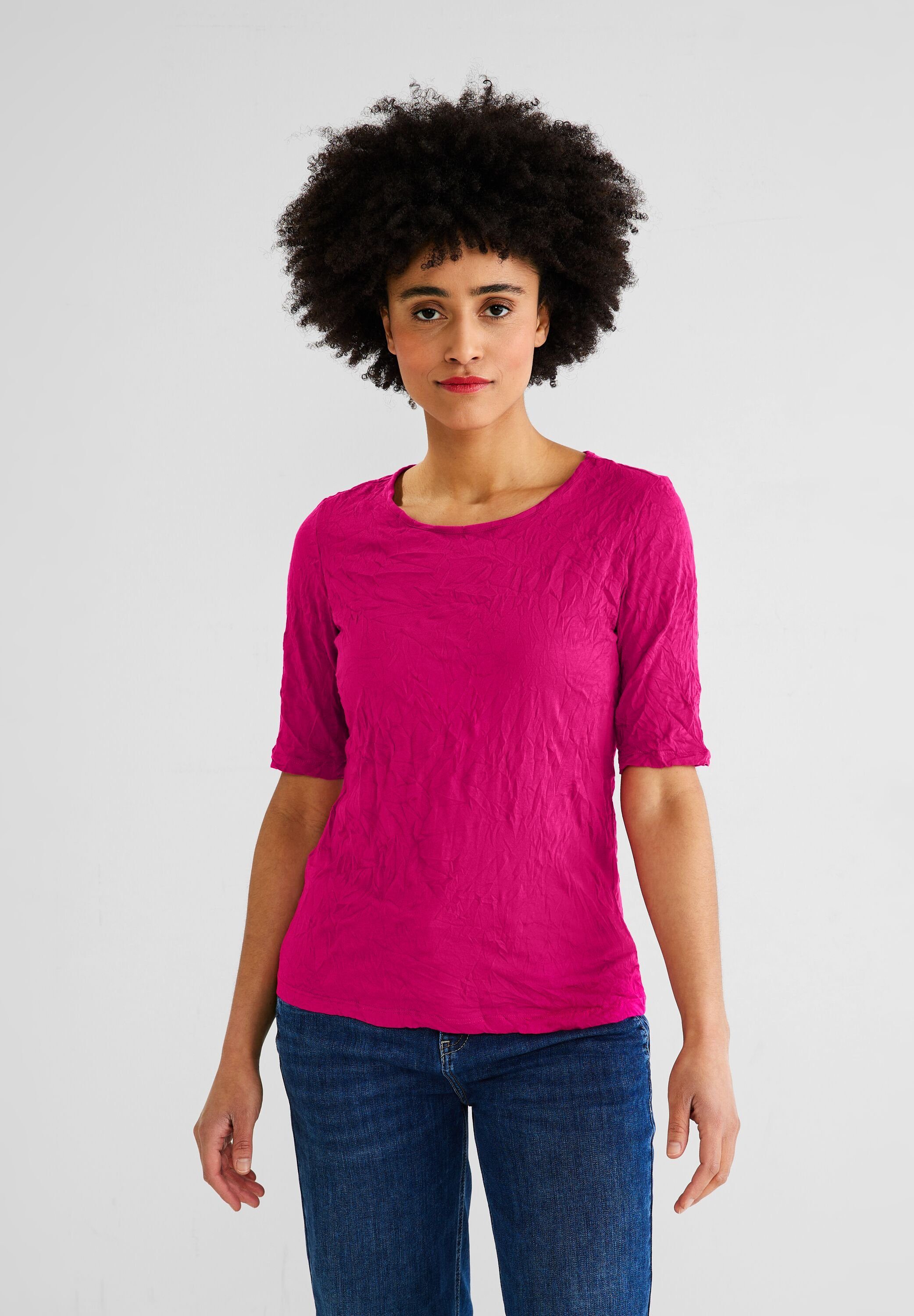 STREET ONE Rundhalsshirt aus softem Materialmix nu pink | T-Shirts