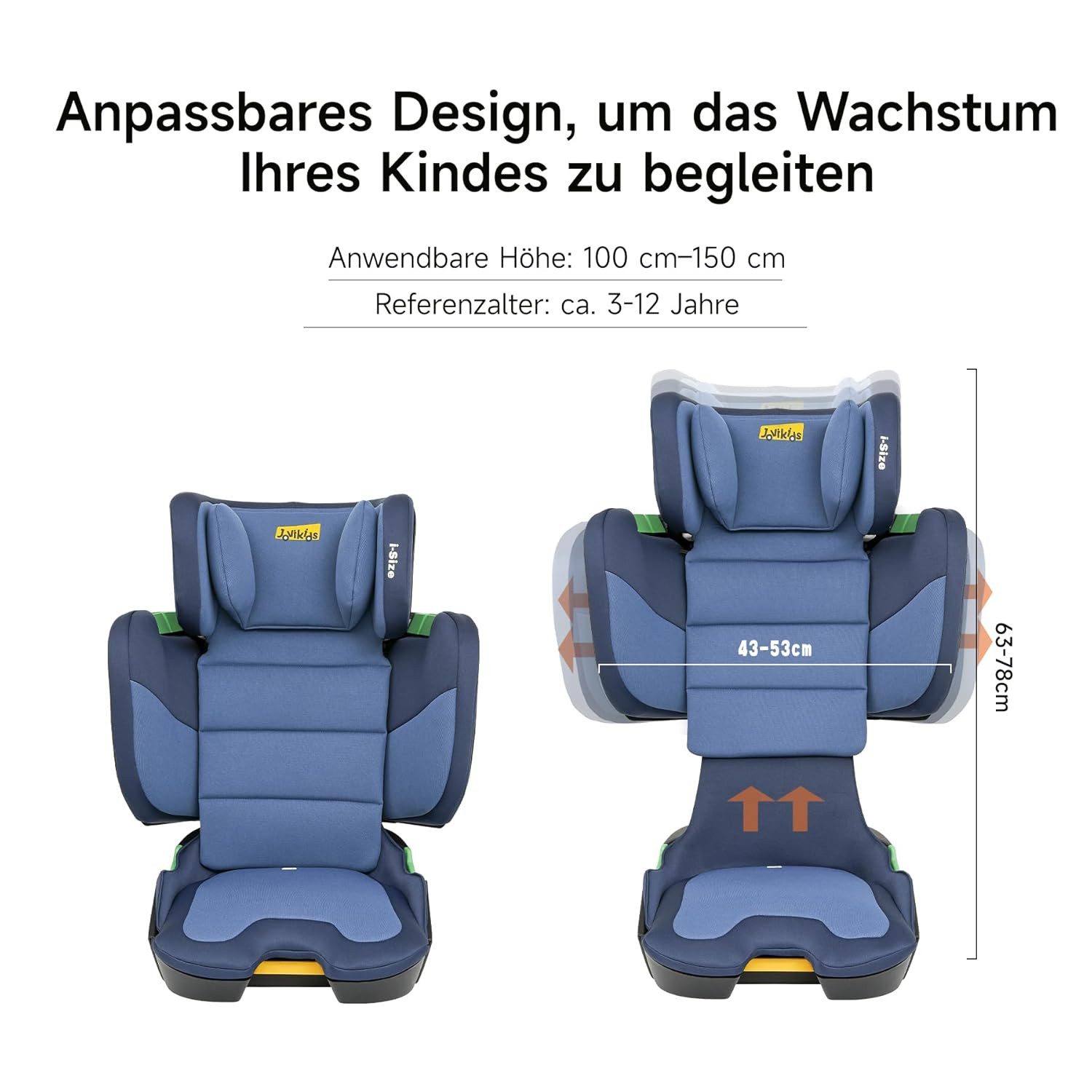 ibettertec Autokindersitz Faltbar Kindersitz mit ISOFIX, i-Size R129, ab: 100 cm, bis: 150 cm, (Kinderautositze ca. 3-12 Jahre), Kindersitzerhöhung mit Rückenle – Bild 5 von 5