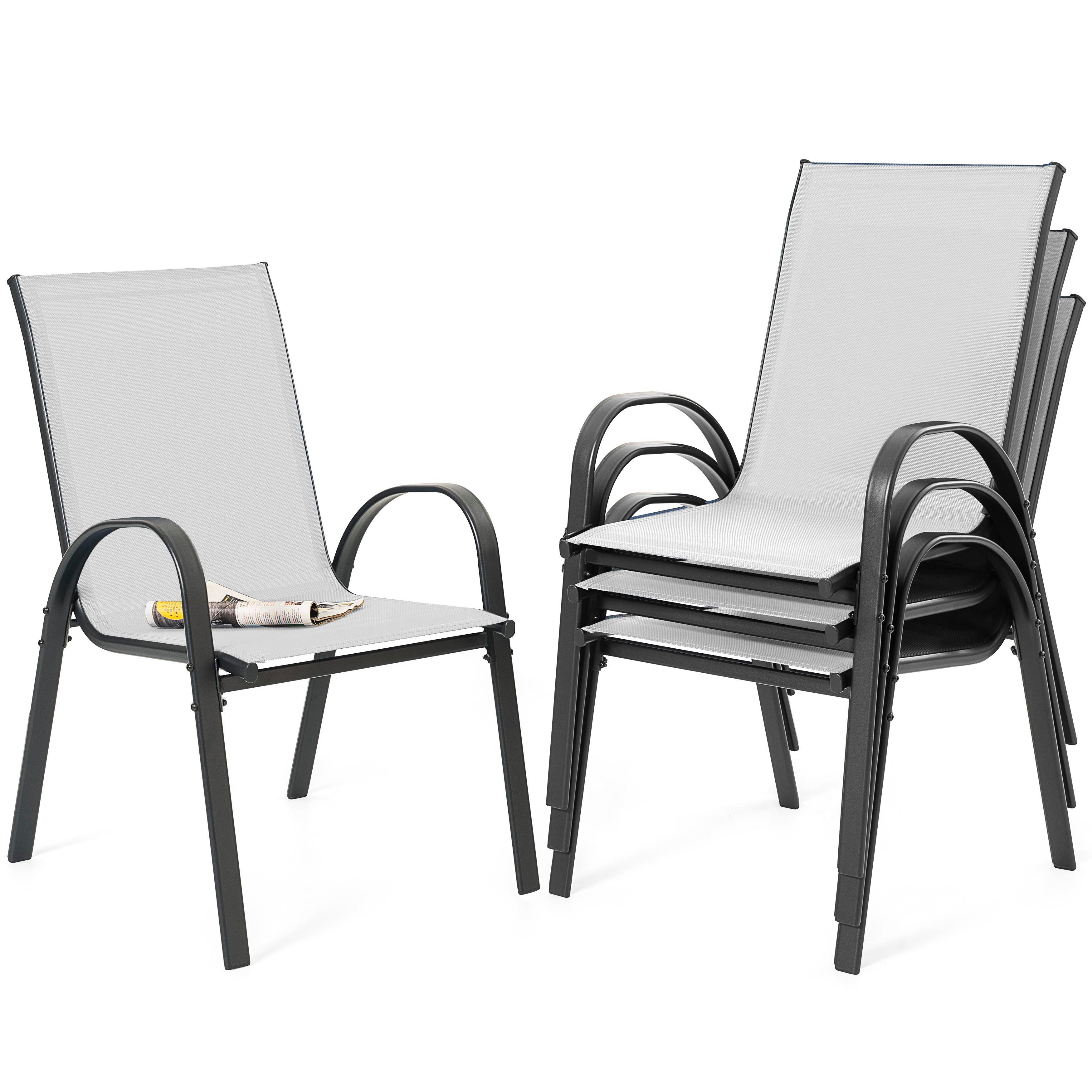 Avestar Gartenstuhl 4er Set stapelbar, mit Armlehnen und Textilene (4 St), wetterbeständig für Outdoor
