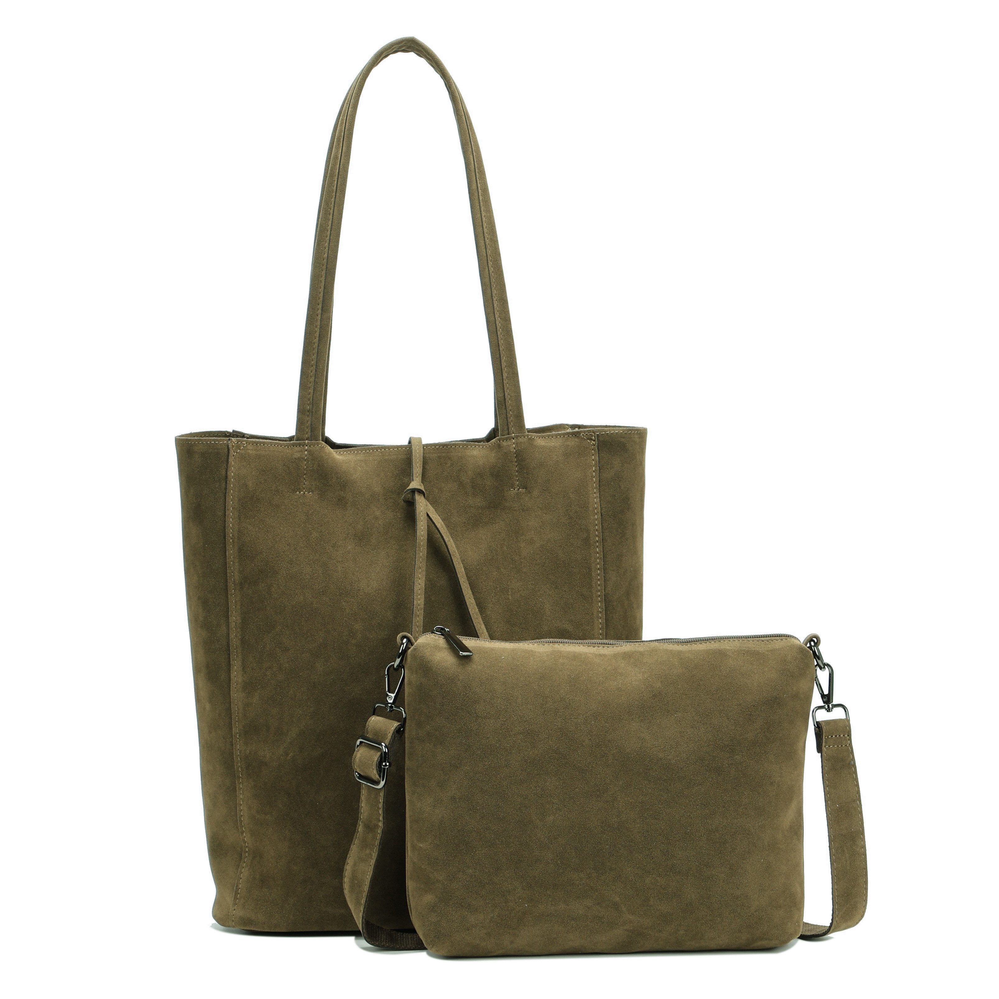 Shopper Damen Tasche 2-teilig Wildleder-Optik aus Stoff