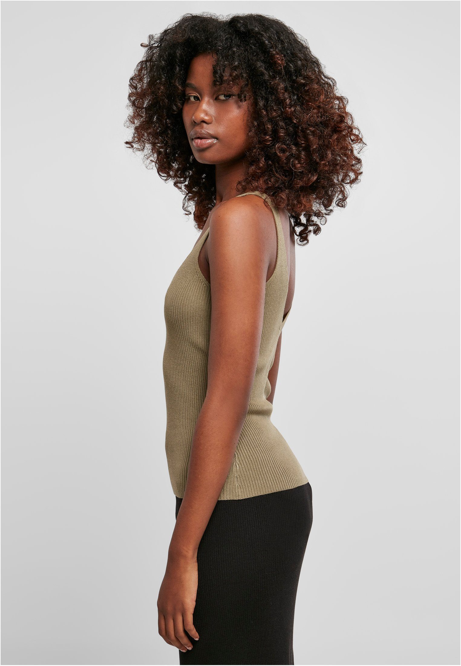 URBAN CLASSICS T-Shirt (1-tlg) khaki Rib Damen Knit Top Ladies