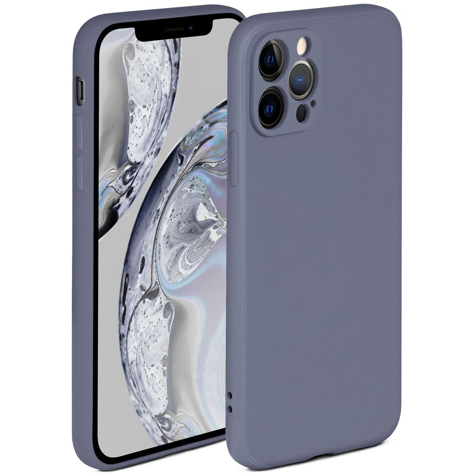 ONEFLOW Handyhülle für iPhone 12 Pro Max Hülle Silikon Soft Case Blau Grau 6,7 Zoll, Silikonhülle Cover Dünn Handytasche TPU Schutzhülle mit Kameraschutz