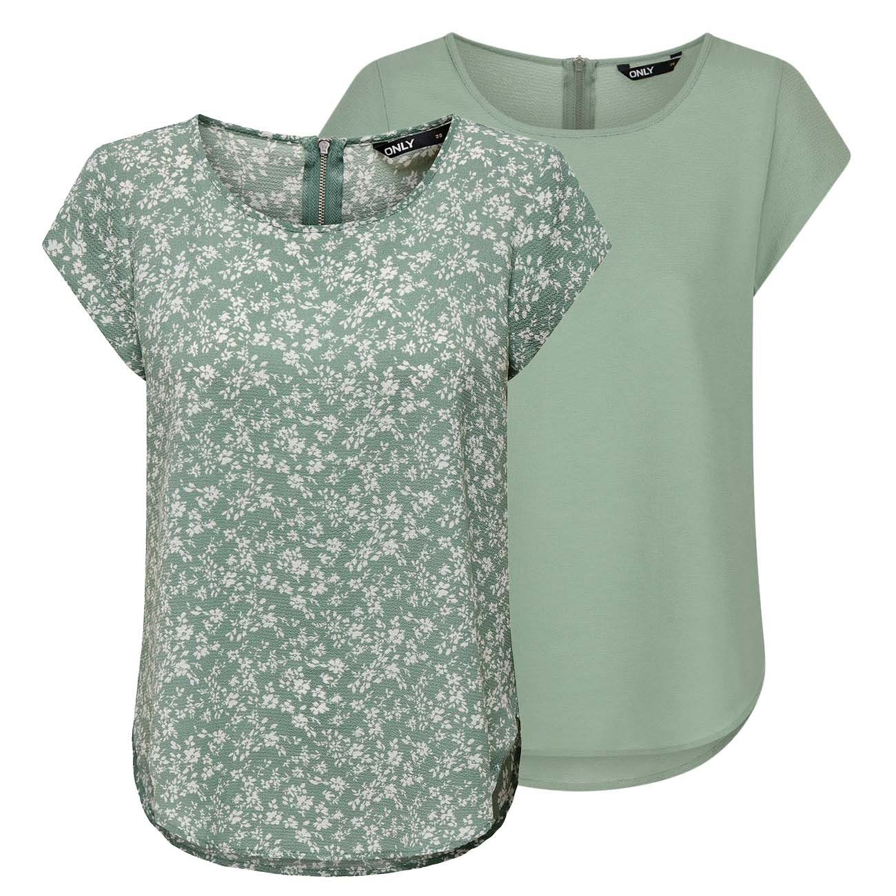 ONLY T-Shirt Damen Top ONLVIC Regular Fit (2-tlg) Basic Kurzarm Tee Shirt mit Rundhalsausschnitt Lilie Pad (15284243)